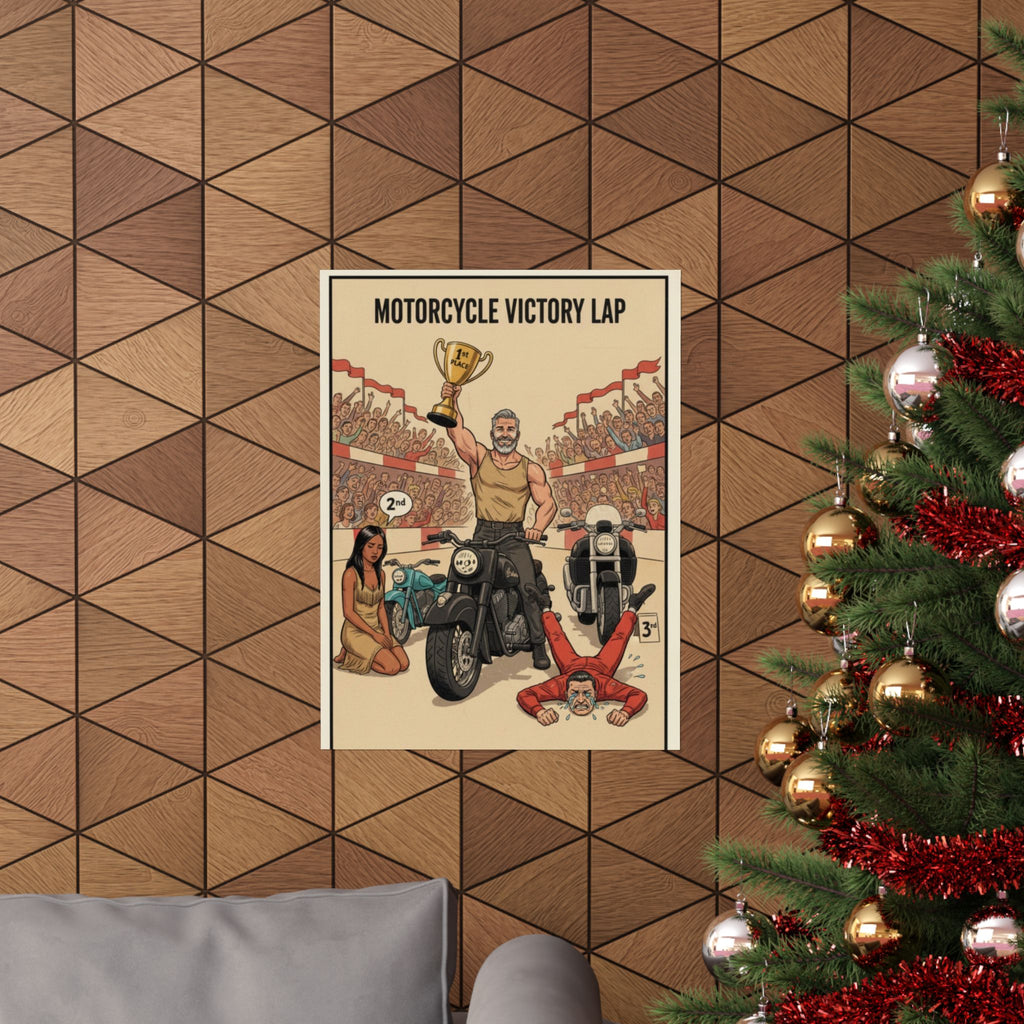 Motorcycle Victory Lap Poster — Retro Biker Triumph Matte Vertical Art