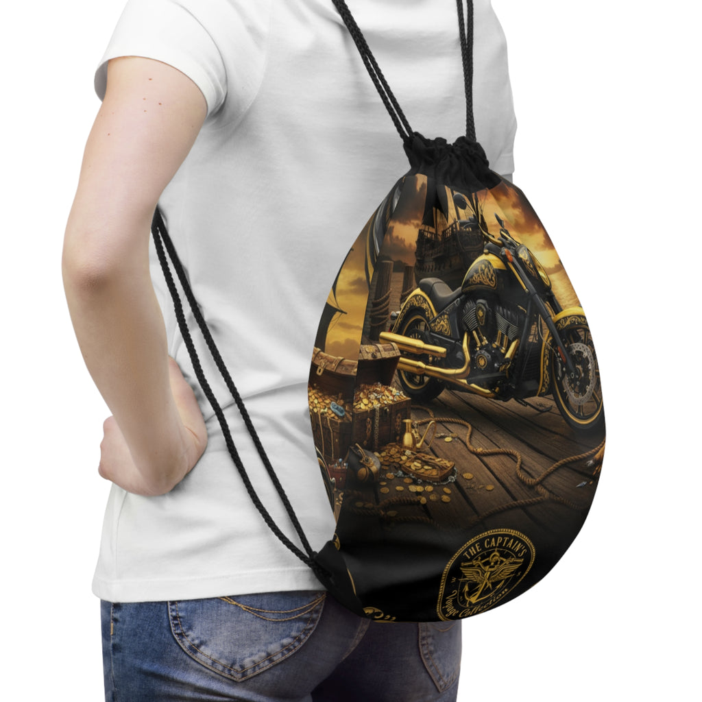 Pirate Motorcycle Drawstring Bag — Vintage Rider & Treasure Nightpack