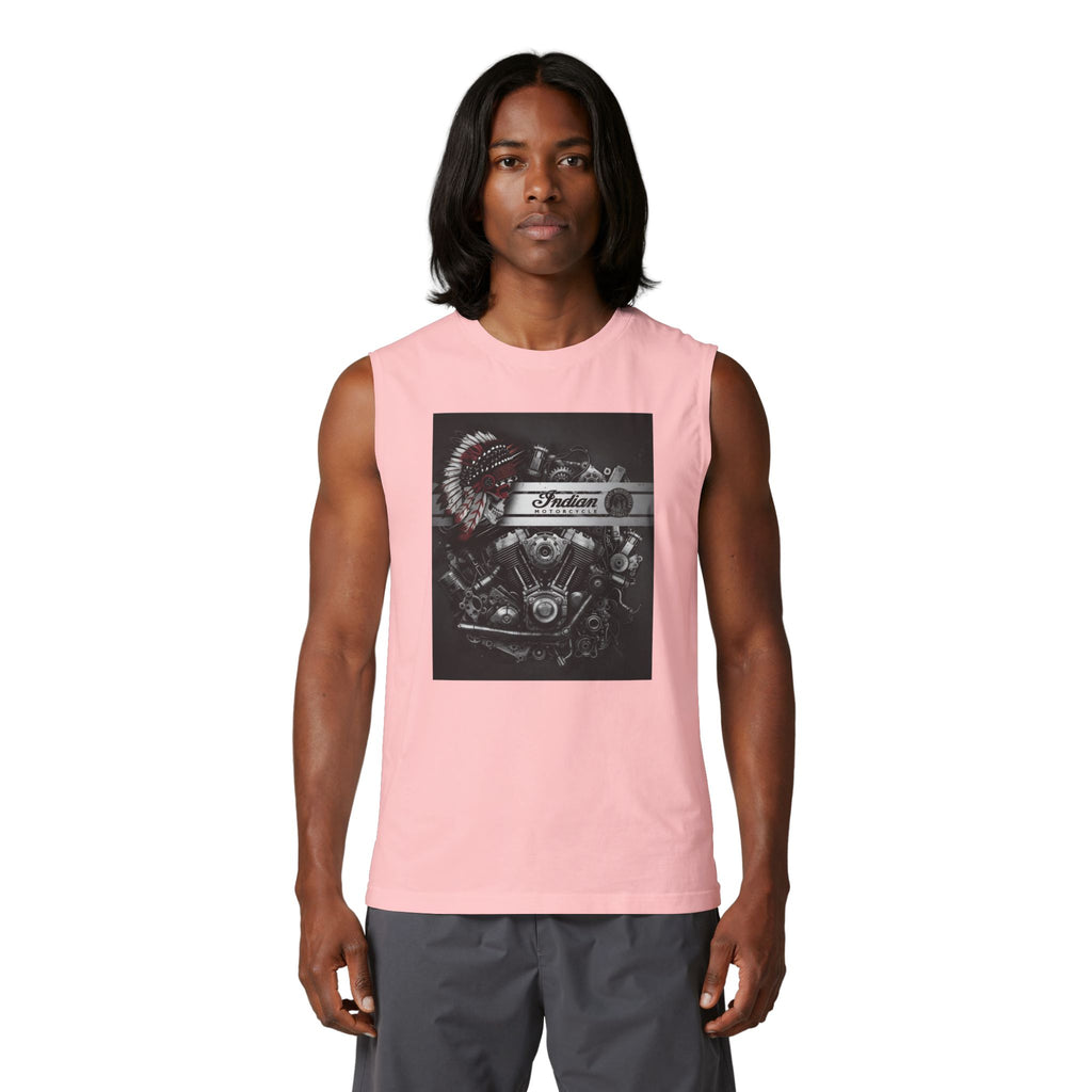 Indian Motorcycle Engine Graphic Muscle Tank — Vintage Chief Headdress Moto Tank Top