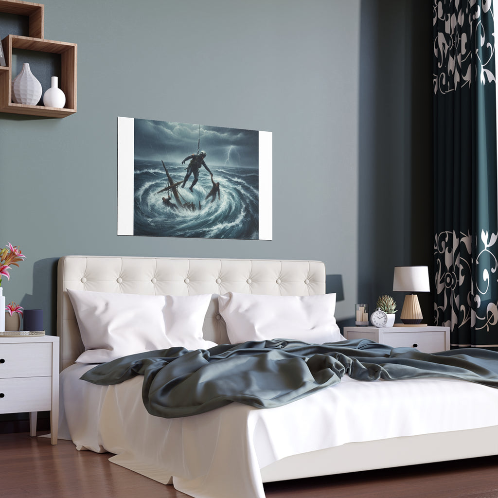 Stormy Sea Silk Poster — Dramatic Sailor Rescue Wall Art (Indoor/Outdoor)