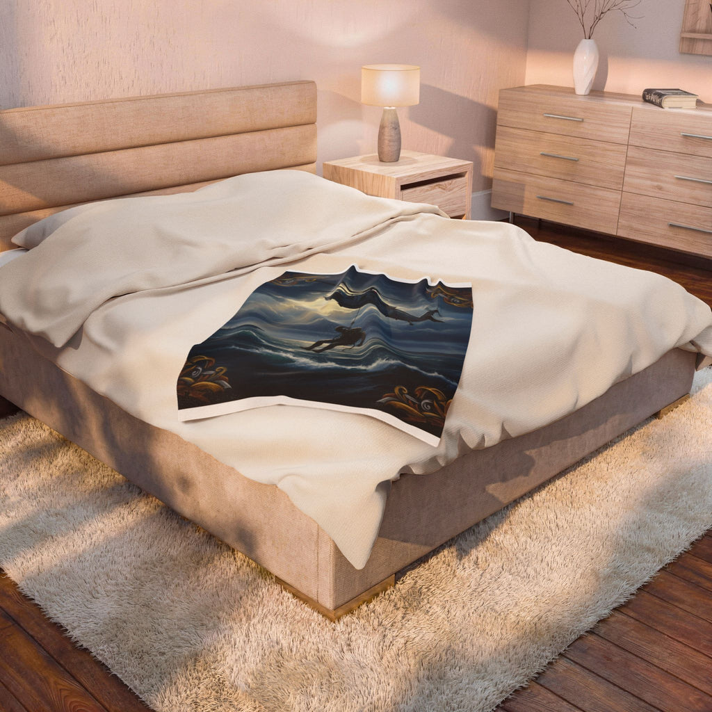 Rescue Helicopter Velveteen Plush Blanket — Maritime SAR Scene