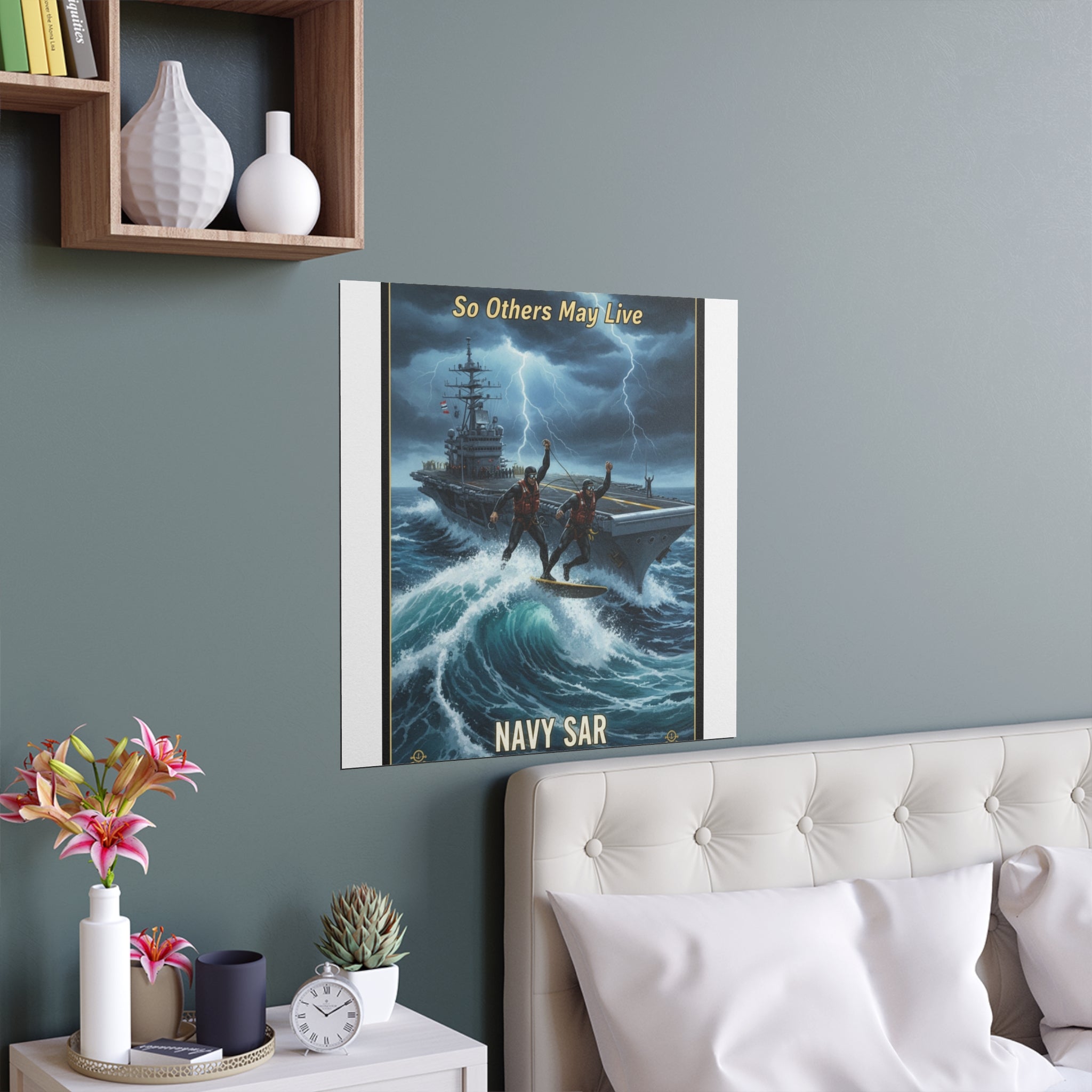 Navy Storm Surfing Silk Poster — Military Aircraft Carrier Art Print (Indoor/Outdoor)