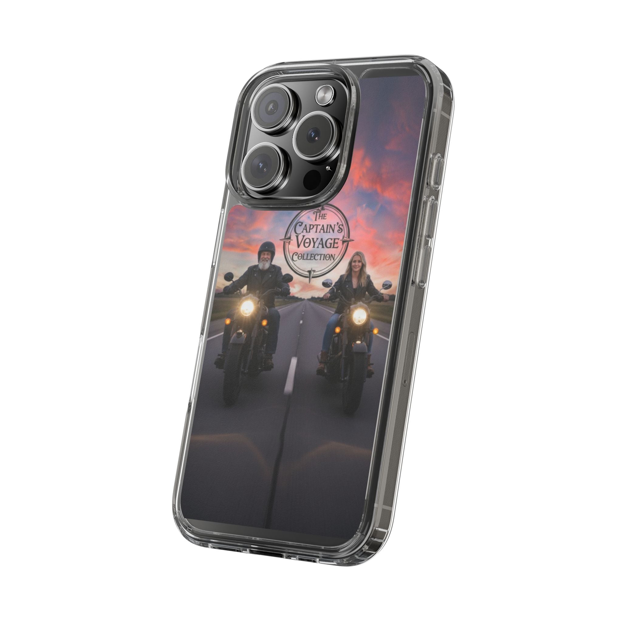 Clear Phone Case — 'The Captain's Voyage Collection' Motorcycle Sunset Design