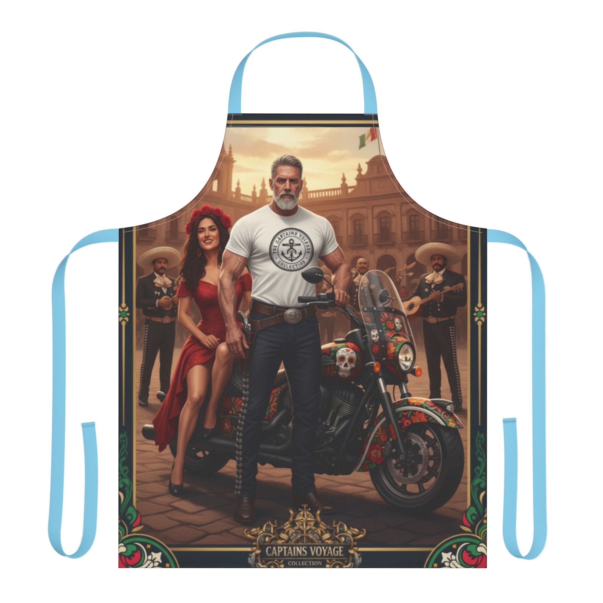Captain’s Voyage Biker Apron — Vintage Motorcycle Chef Apron with Rider & Pin-Up Design