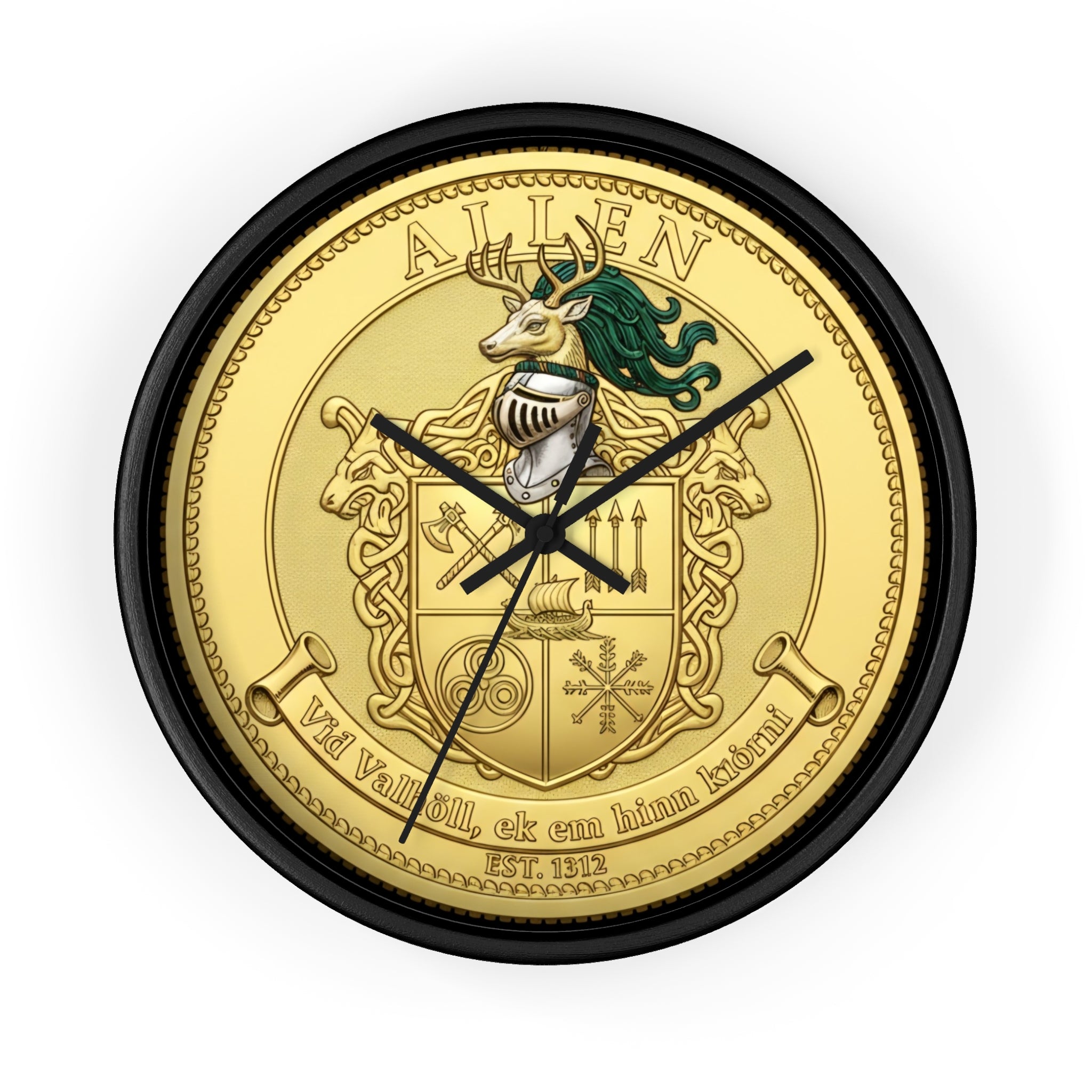 Wall Clock — Aitken Family Crest Gold Coat of Arms Clock