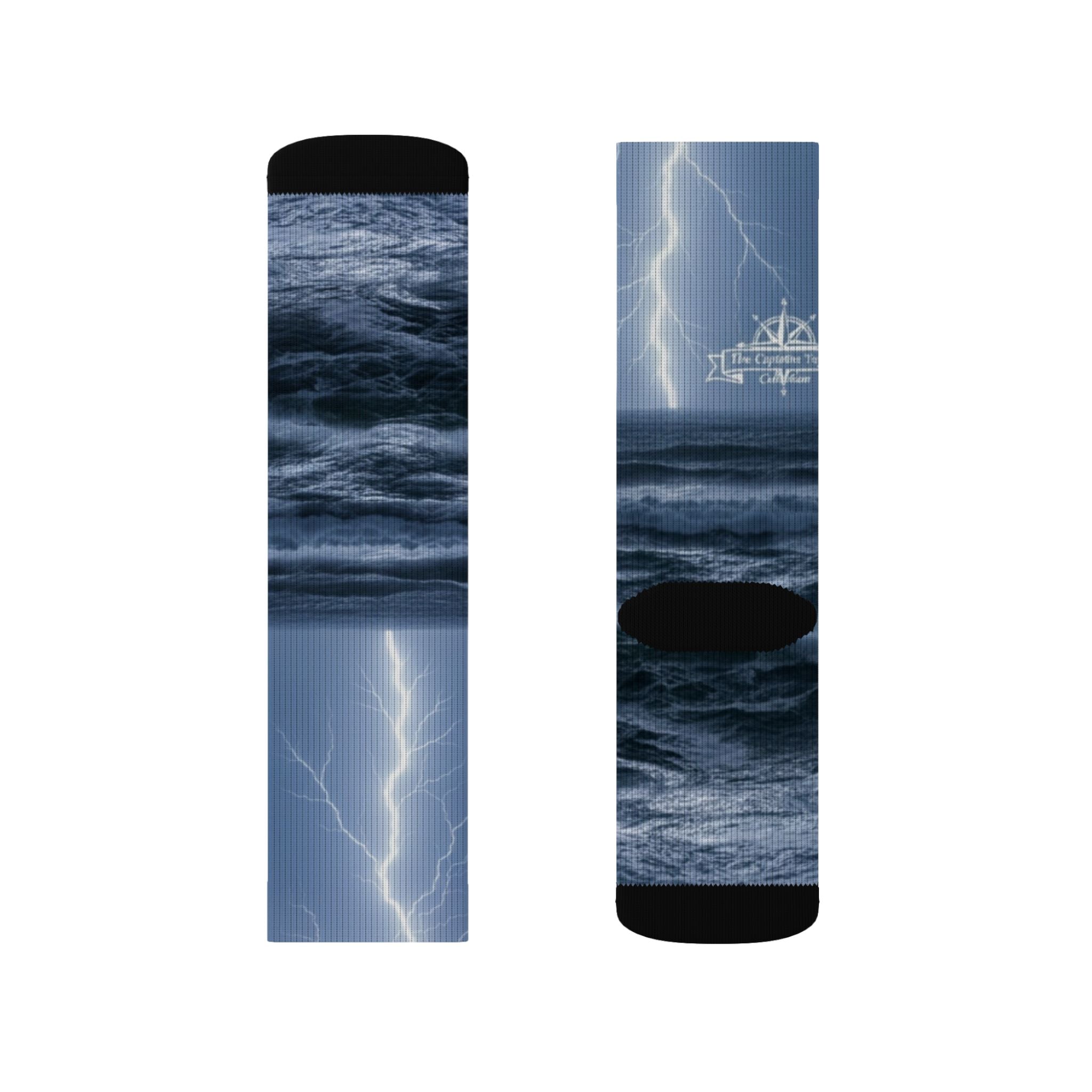 Storm Lightning Sublimation Socks — Nautical Thunder Crew Socks