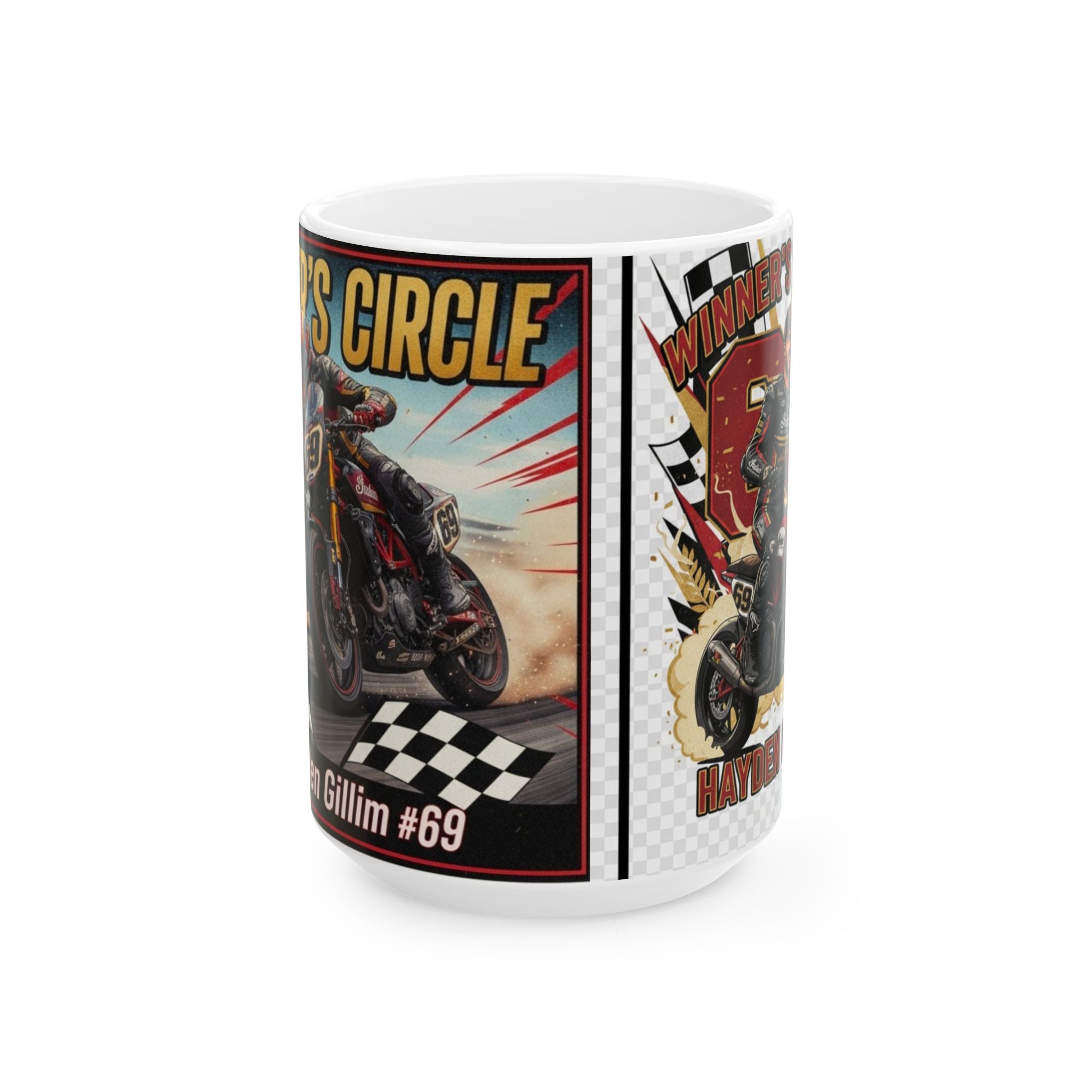 Racing Champion Ceramic Mug – 'Winners Circle' Motorcycle Design (11oz, 15oz)