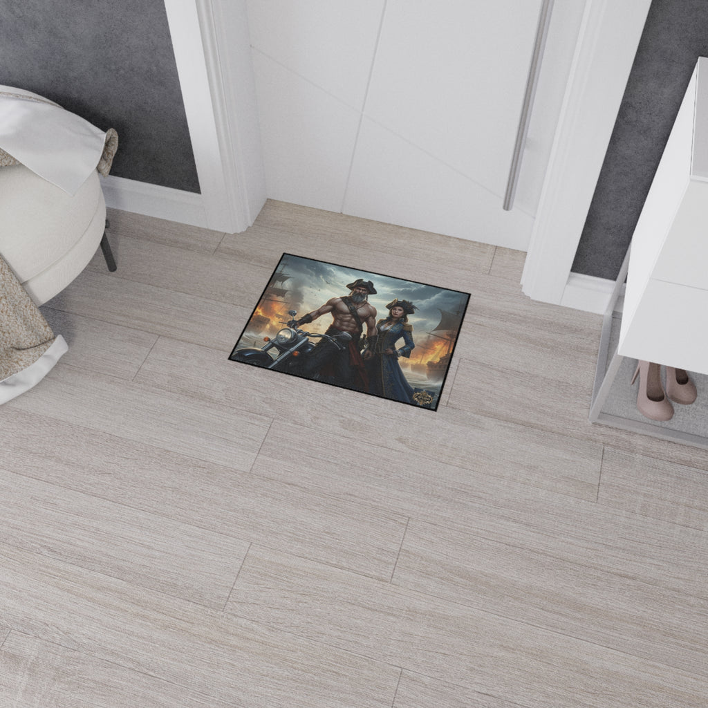 Pirate Captain & Corsair Heavy-Duty Floor Mat — Nautical Motorcycle Art Rug