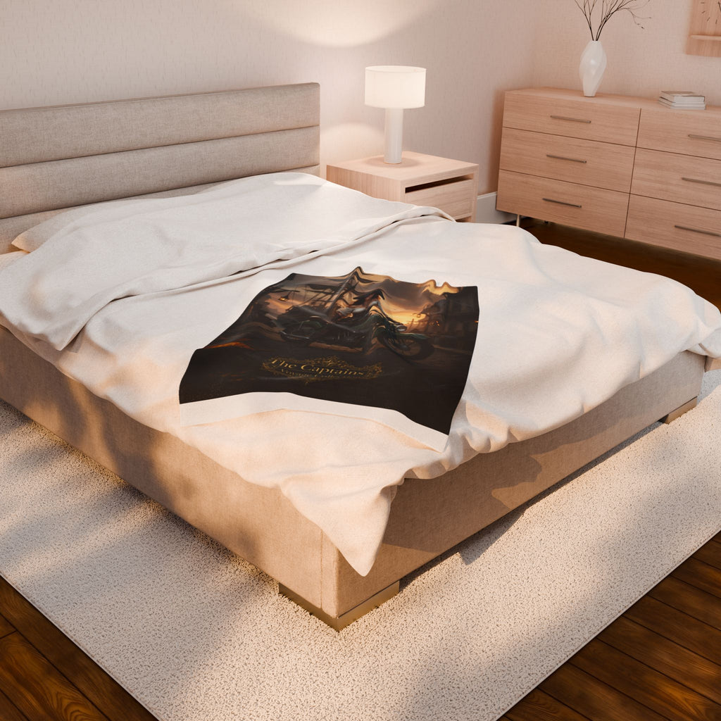 Captain's Vintage Motorcycle Velveteen Plush Blanket — "The Captains Vintage Collection"