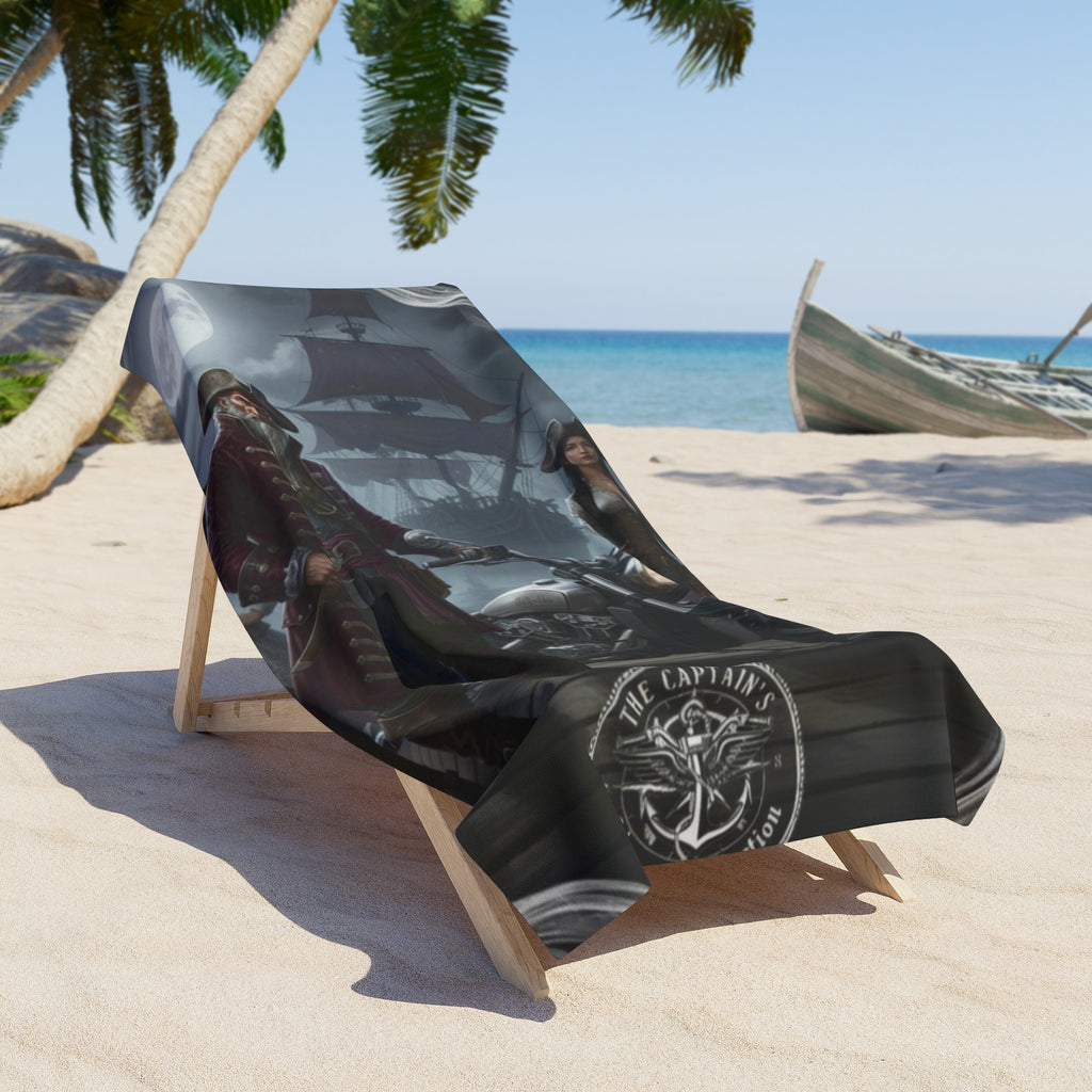 Pirate Night Beach Towel — Gothic Captain & Ship Scene