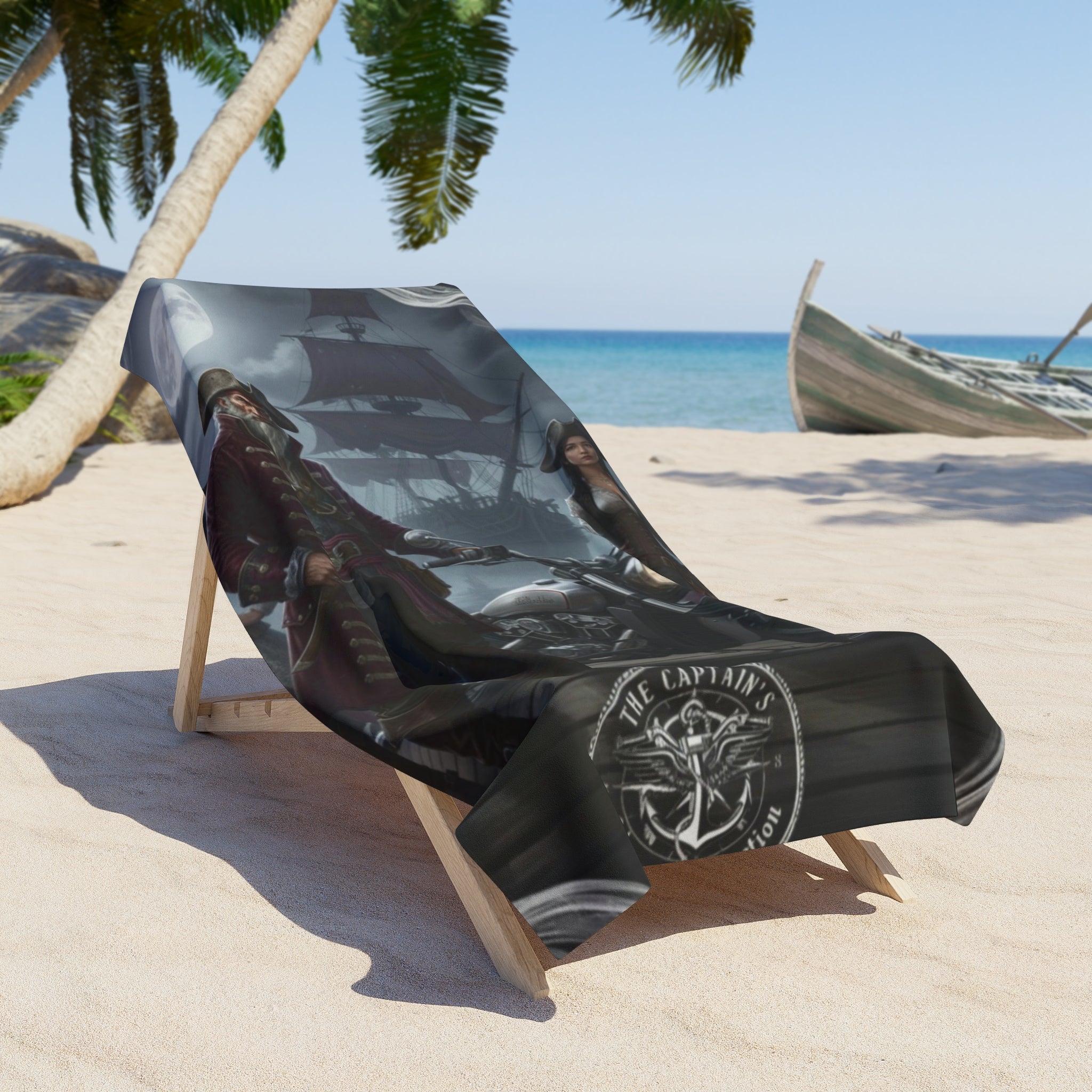 Pirate Night Beach Towel — Gothic Captain & Ship Scene