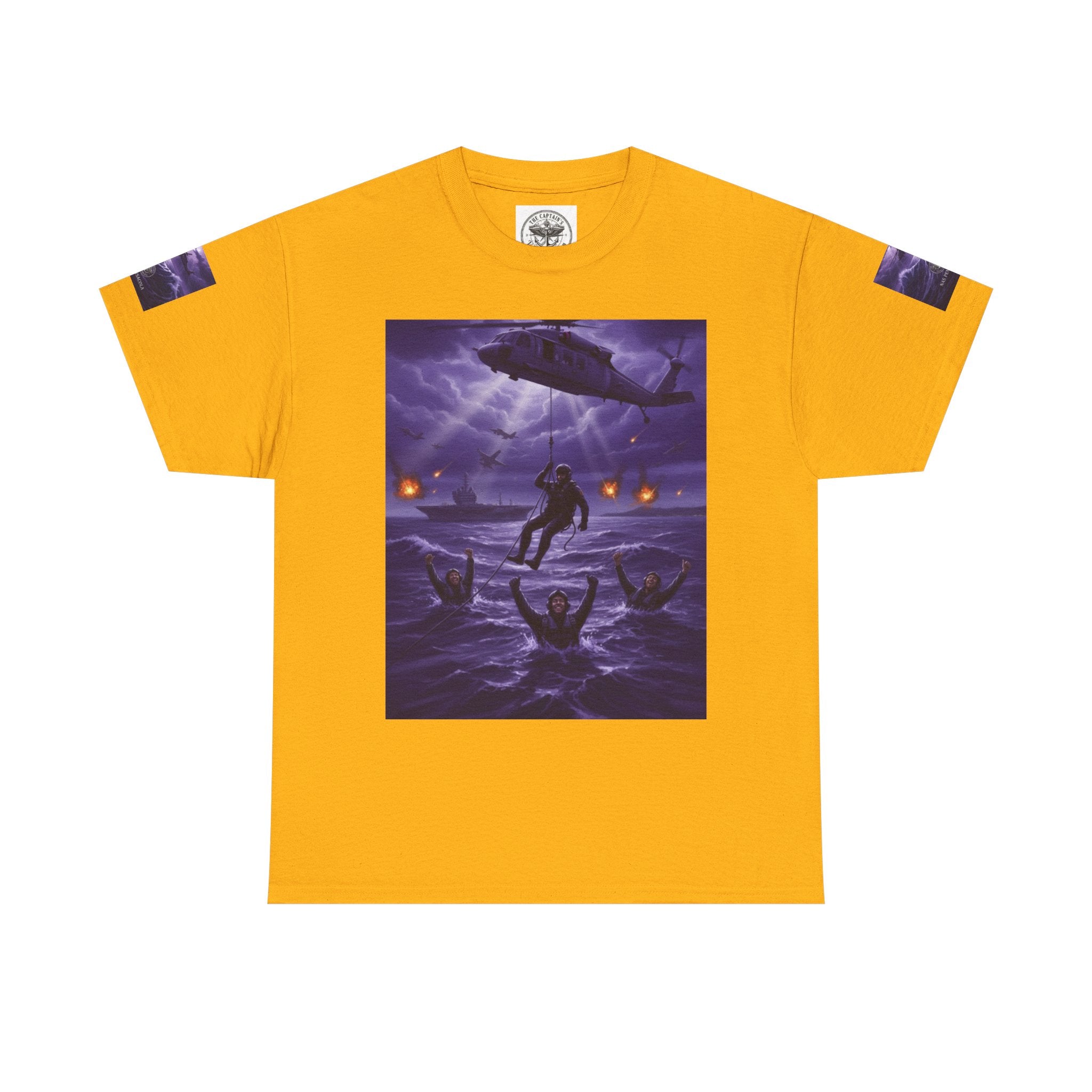 Rescue Night Tee — Purple Helicopter Sea Rescue Graphic T-Shirt