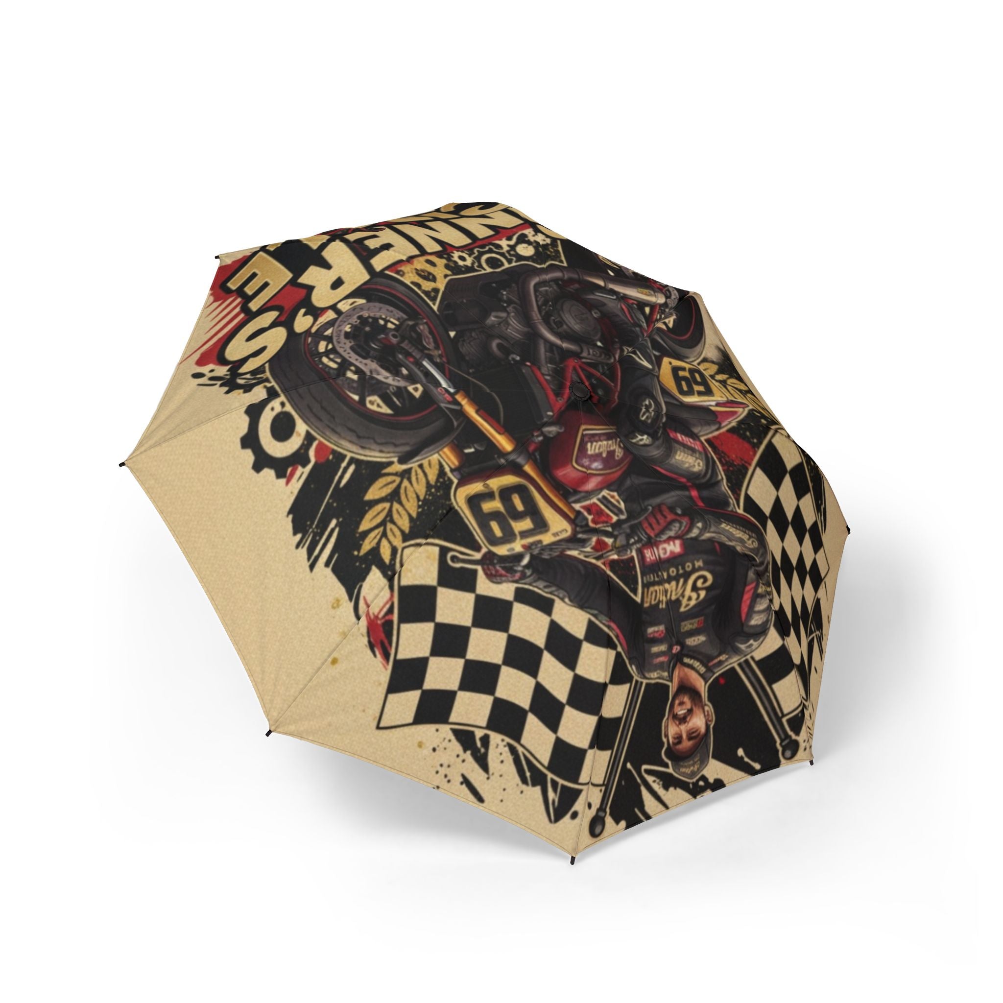 Motorcycle Racing Foldable Umbrella — Retro Checkered Flag Design