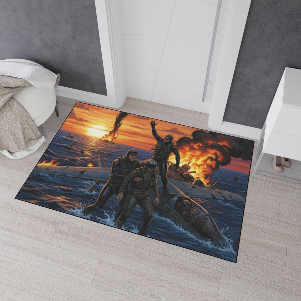 Heavy Duty Floor Mat — Rescue at Sea WWII Bomber Survivors Scene