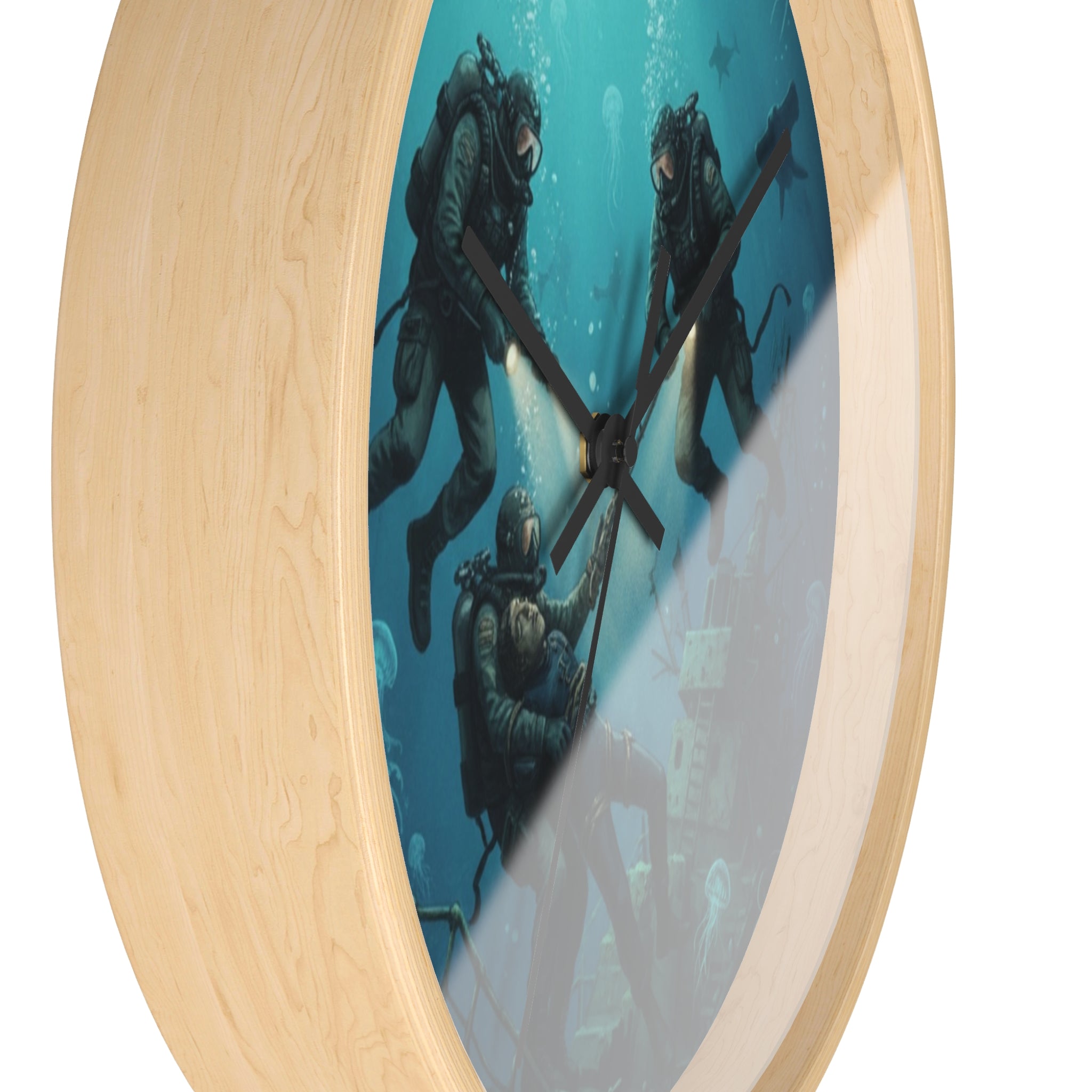 Diver Expedition Wall Clock — Vintage Deep Sea Salvage Diver Art