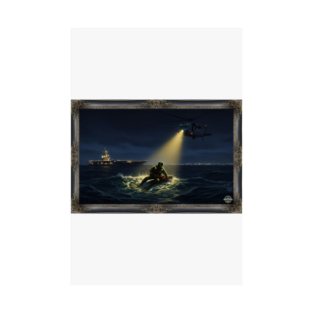 Navy SAR Rescue Night Scene Matte Poster