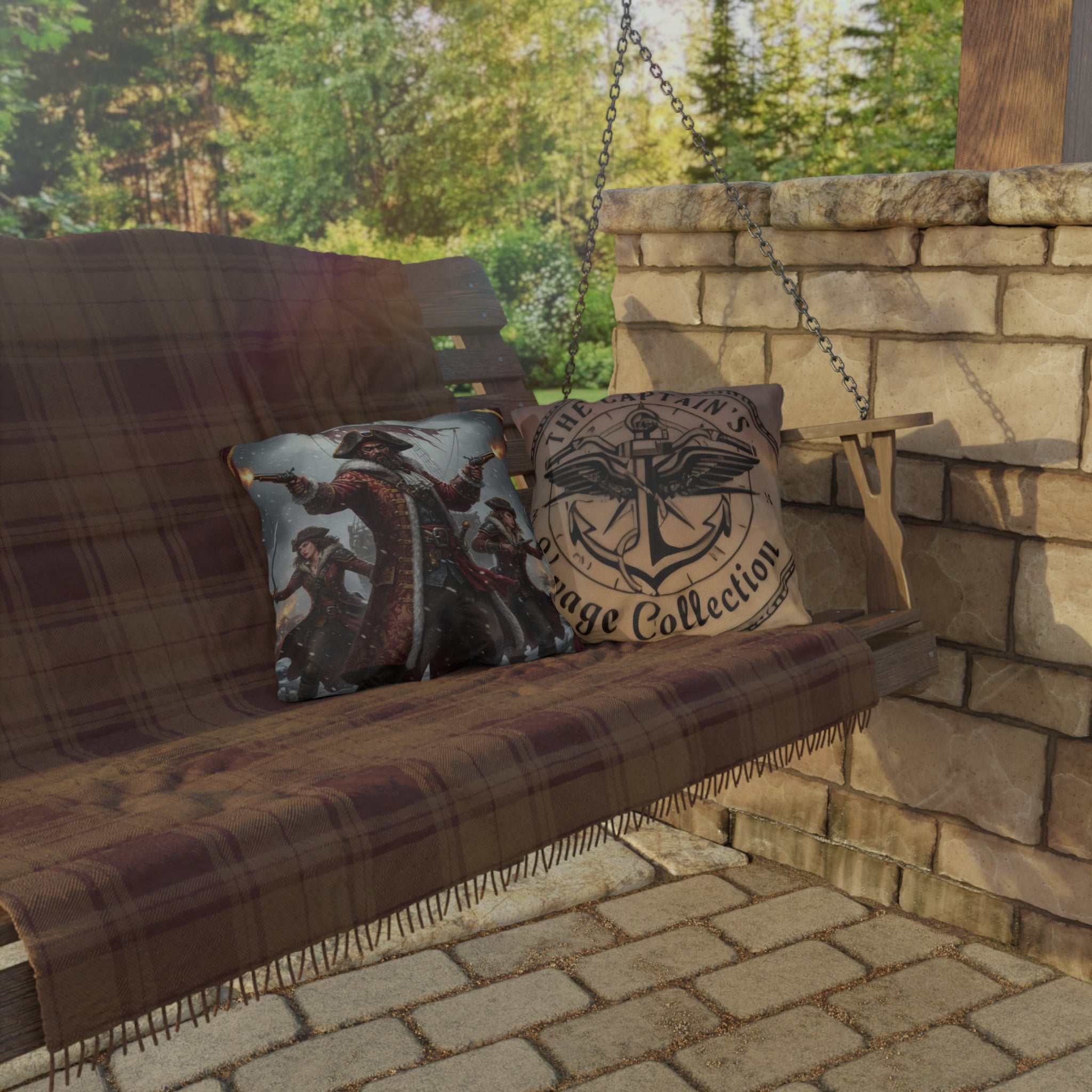 Pirate Captain Outdoor Pillow — Nautical Anchor "The Captain's Voyage Collection" Garden Cushion