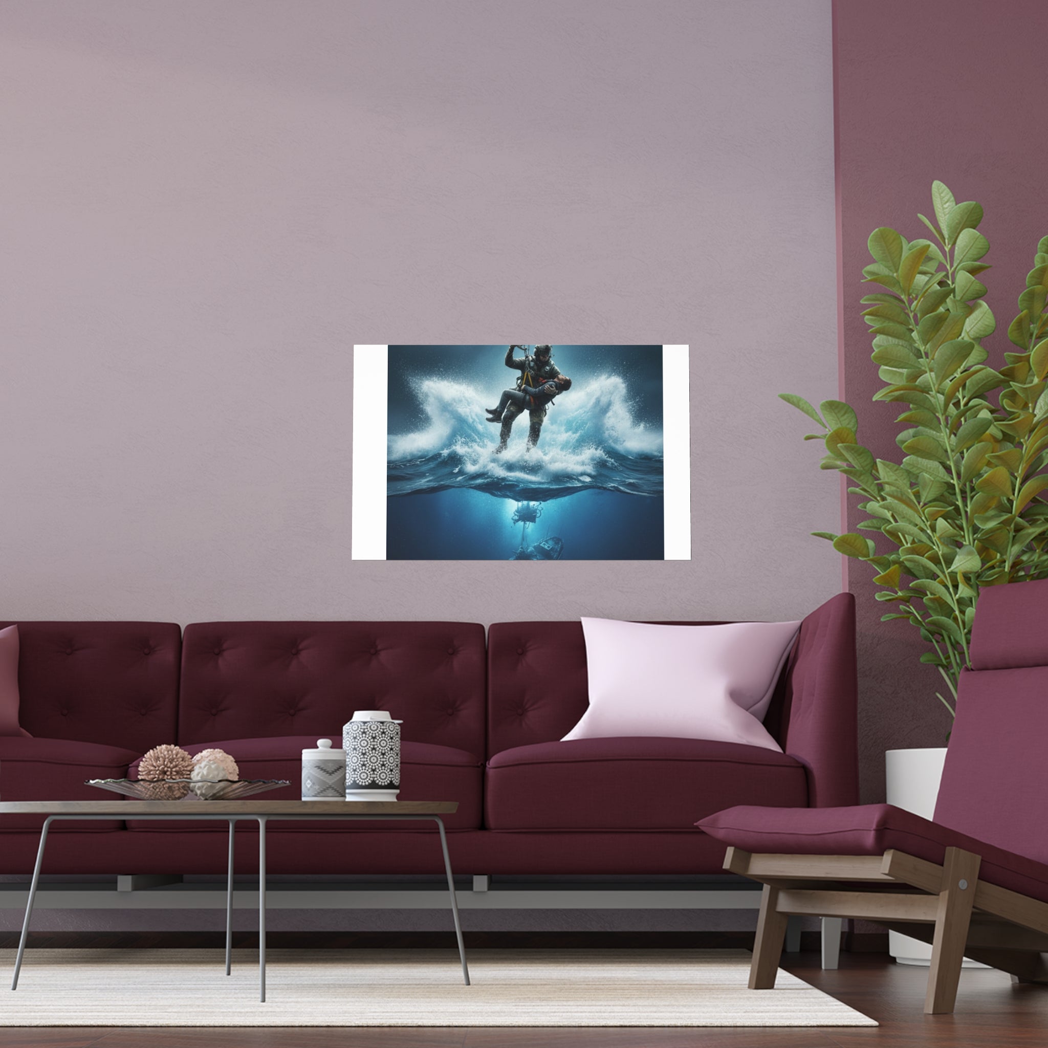 Diver Split-View Silk Poster — Underwater Adventure Wall Art (Indoor/Outdoor)