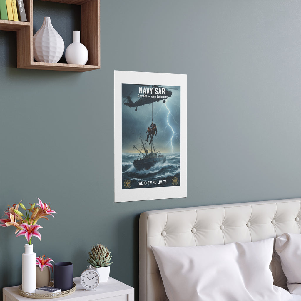 Rescue at Sea Silk Poster — Storm Helicopter Lifesaver Wall Art (Indoor/Outdoor)