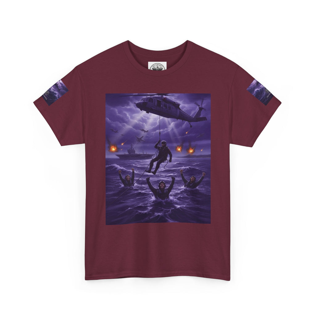 Rescue Night Tee — Purple Helicopter Sea Rescue Graphic T-Shirt