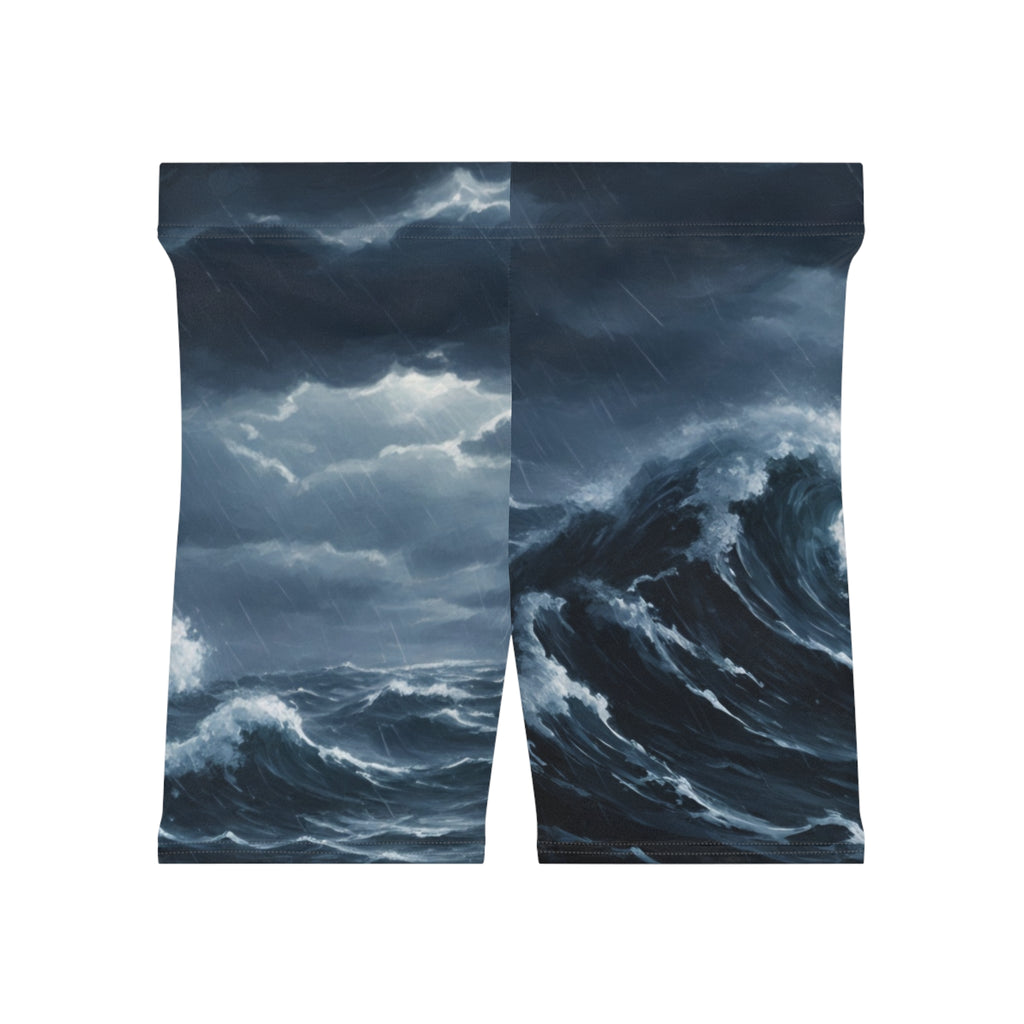 Ocean Storm Biker Shorts — Moody Dark Wave Print