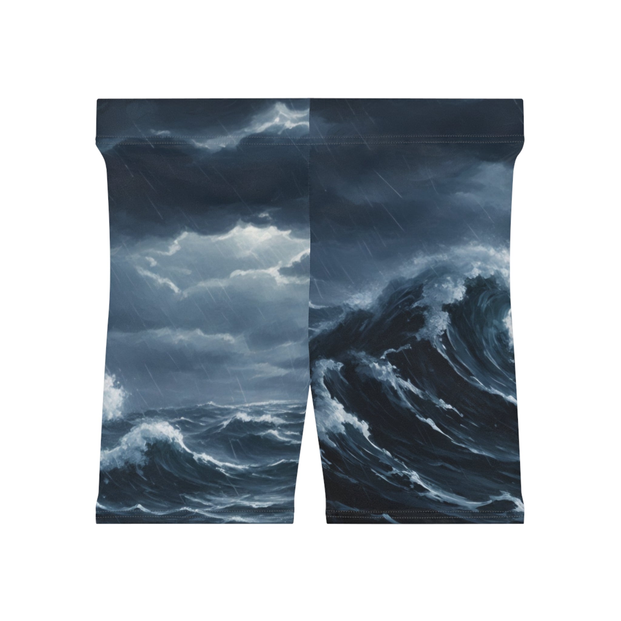 Ocean Storm Biker Shorts — Moody Dark Wave Print