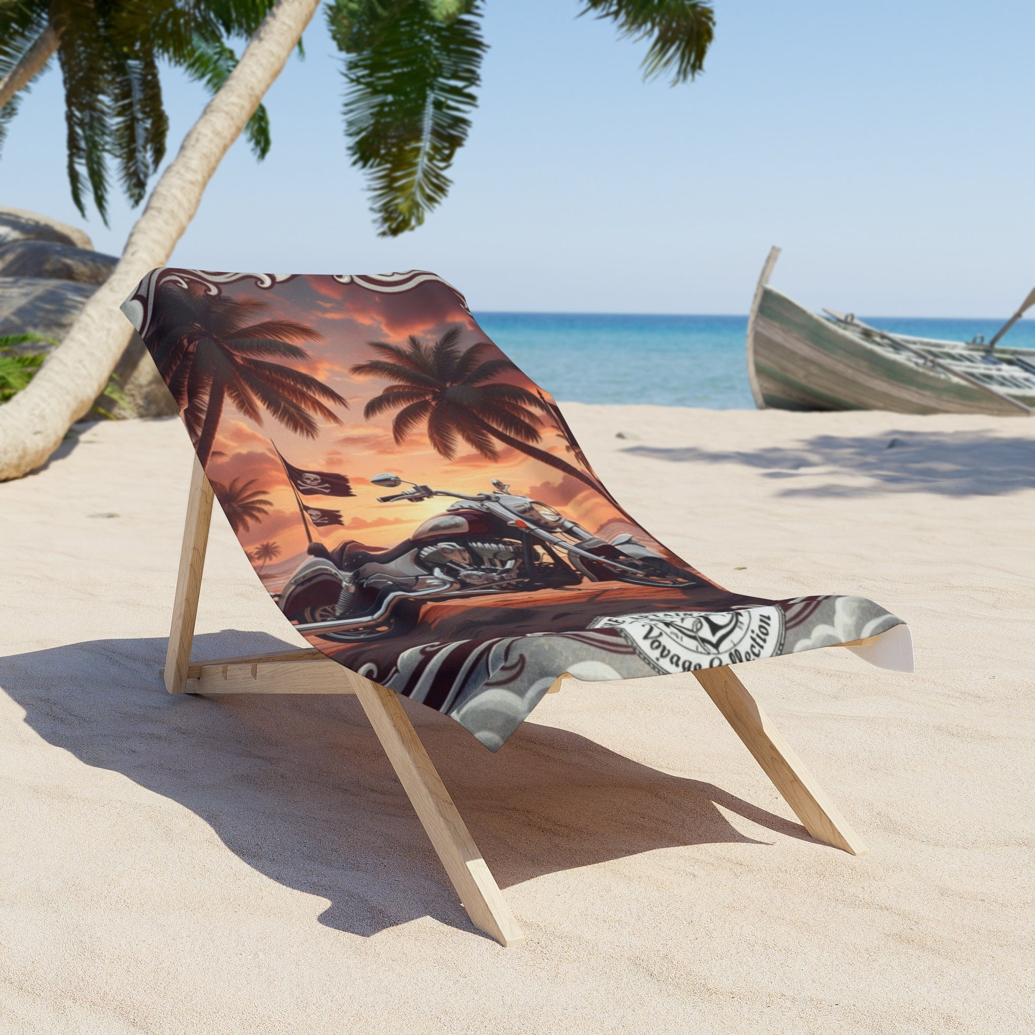 Motorcycle Sunset Beach Towel — Biker Palm Tree Surf Vibes