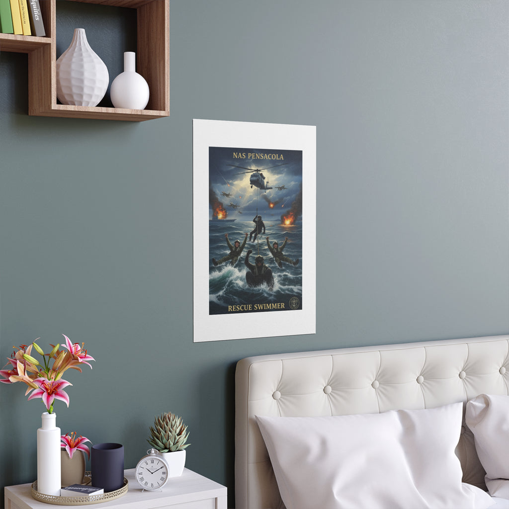 Rescue Swimmer Silk Poster — NAS Pensacola Military Aviation Art (Indoor/Outdoor)