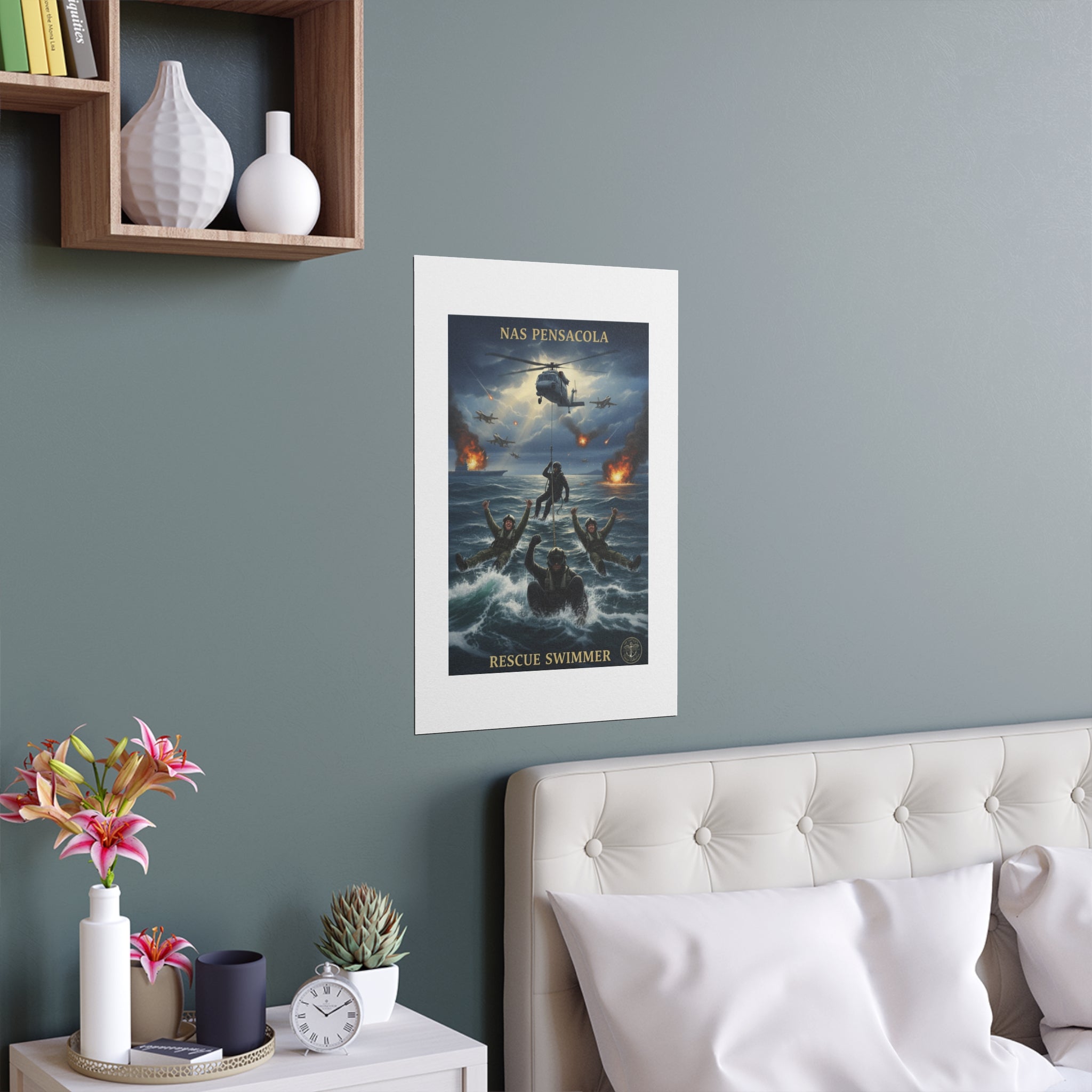 Rescue Swimmer Silk Poster — NAS Pensacola Military Aviation Art (Indoor/Outdoor)