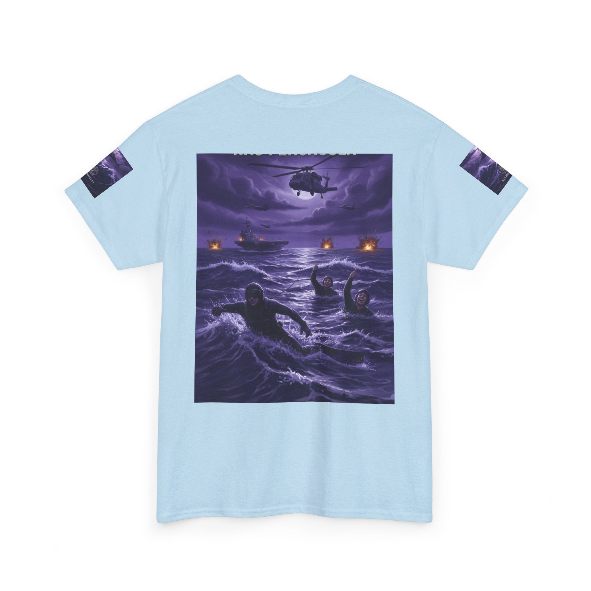 Rescue Night Tee — Purple Helicopter Sea Rescue Graphic T-Shirt