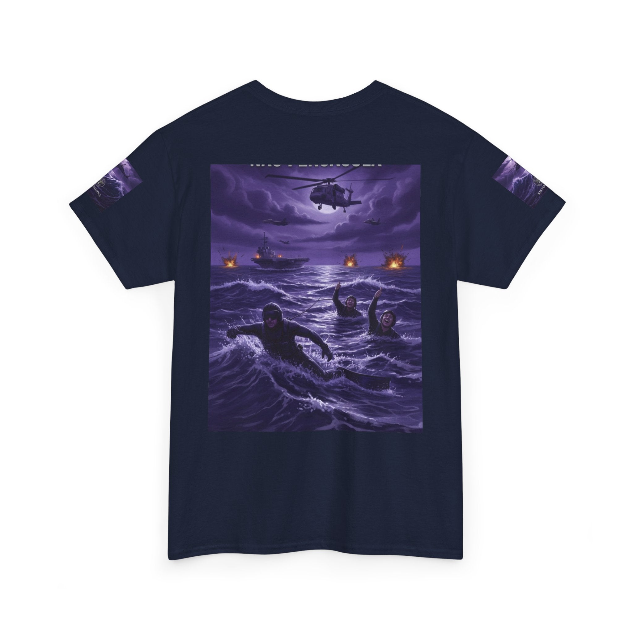 Rescue Night Tee — Purple Helicopter Sea Rescue Graphic T-Shirt