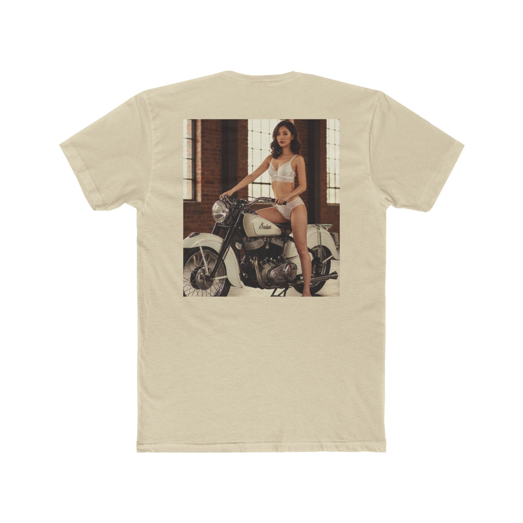 Vintage Motorcycle Pinup Tee — Retro Biker Photo Graphic T-Shirt