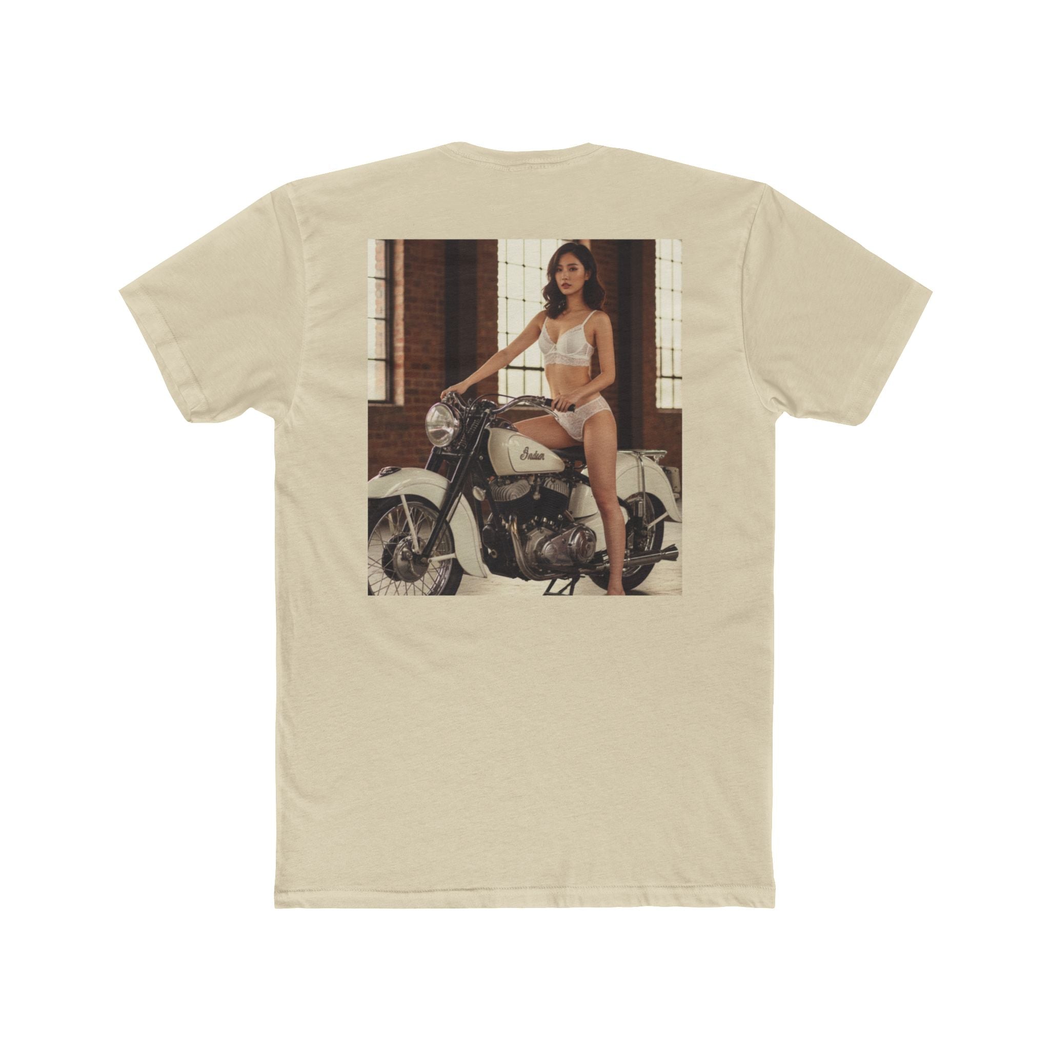 Vintage Motorcycle Pinup Tee — Retro Biker Photo Graphic T-Shirt
