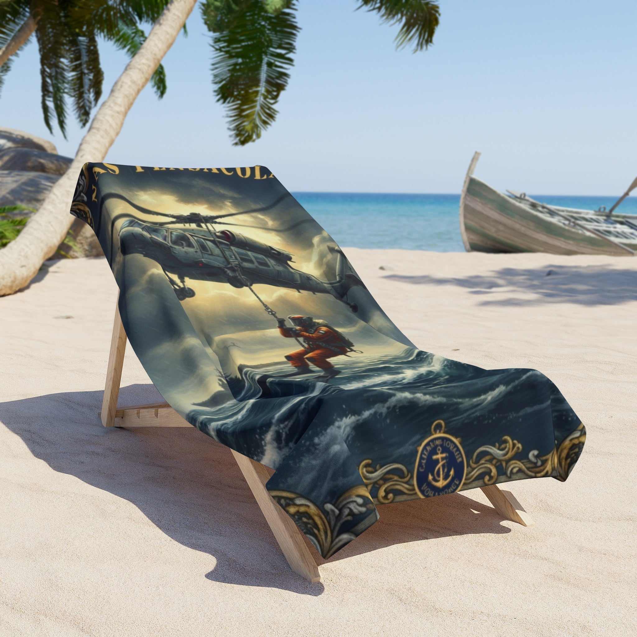Navy Rescue Helicopter Beach Towel — NAS Pensacola Vintage Sea Rescue Design