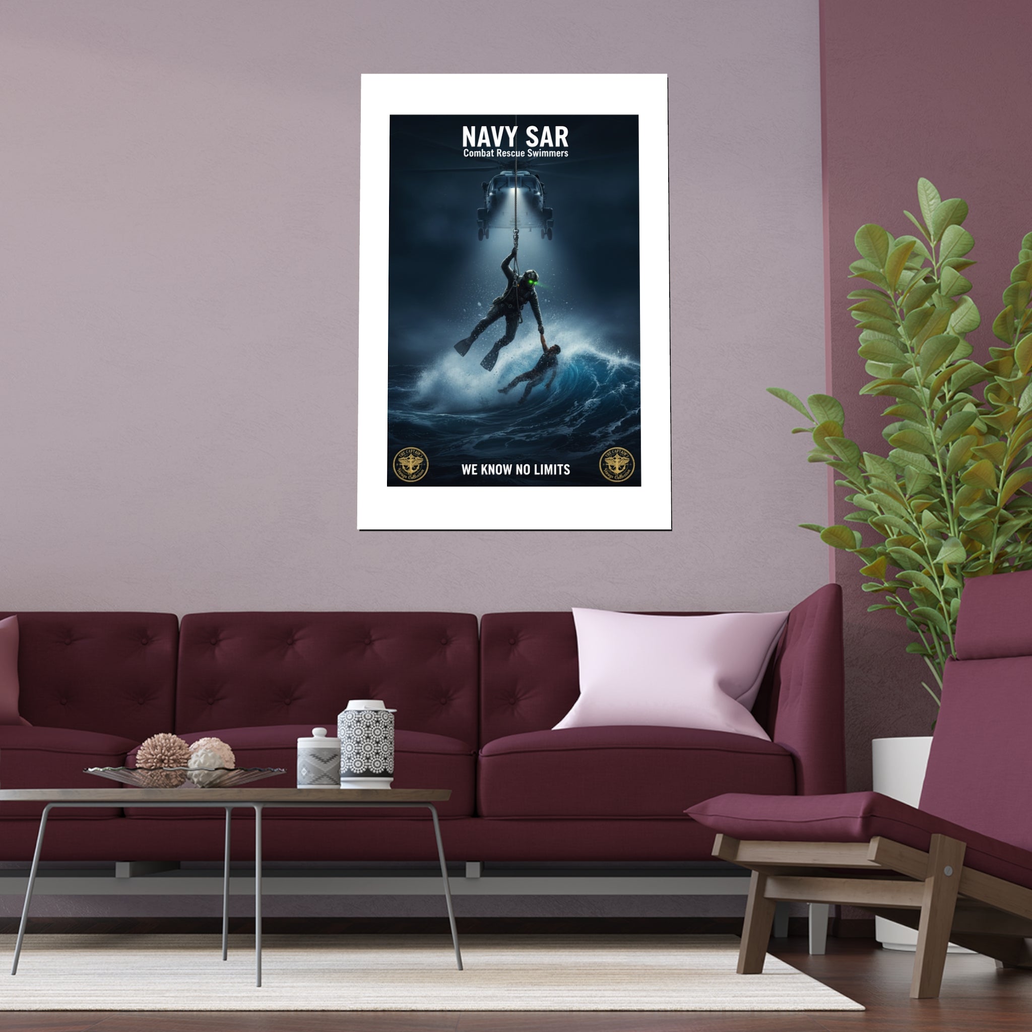 Navy SAR Combat Rescue Swimmers Silk Poster – “We Know No Limits” Indoor/Outdoor Print