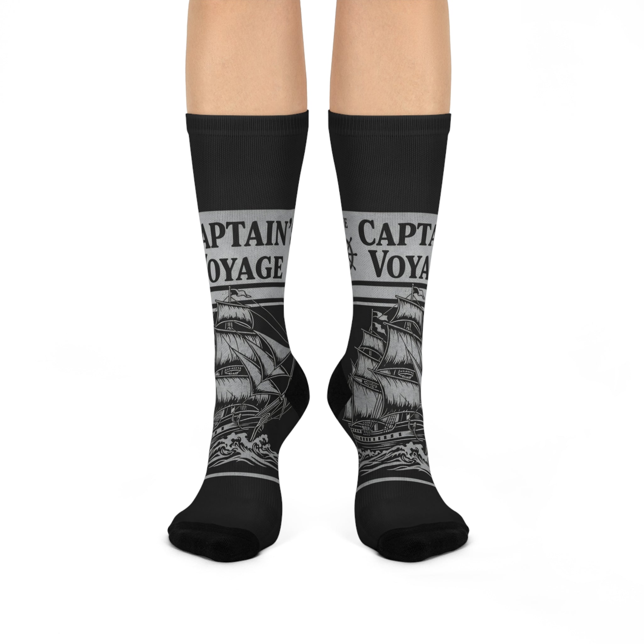 Captain's Voyage Cushioned Crew Socks — Nautical Ship Graphic Crew Socks