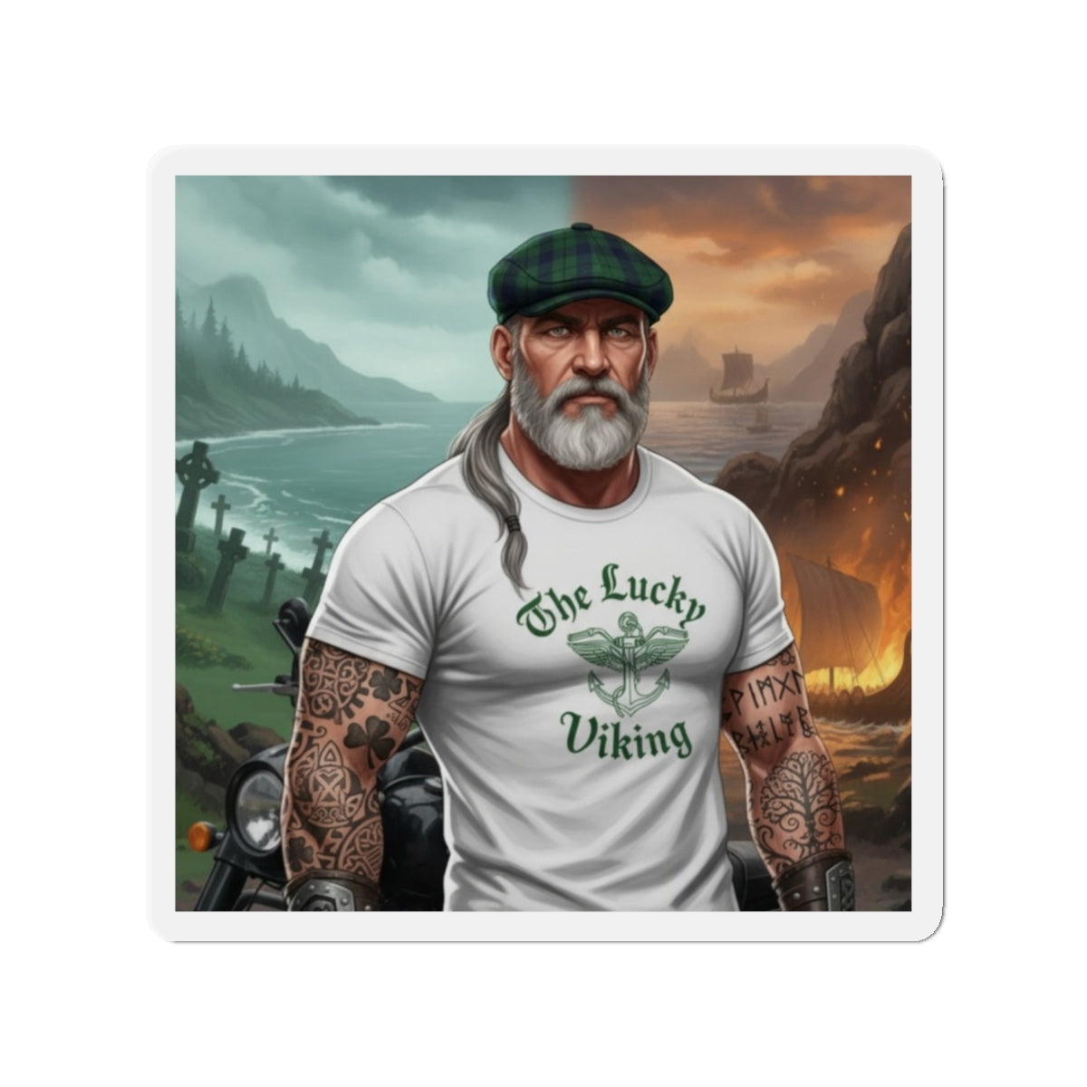 Die-Cut Magnet — "The Lucky Viking" Bearded Biker Design