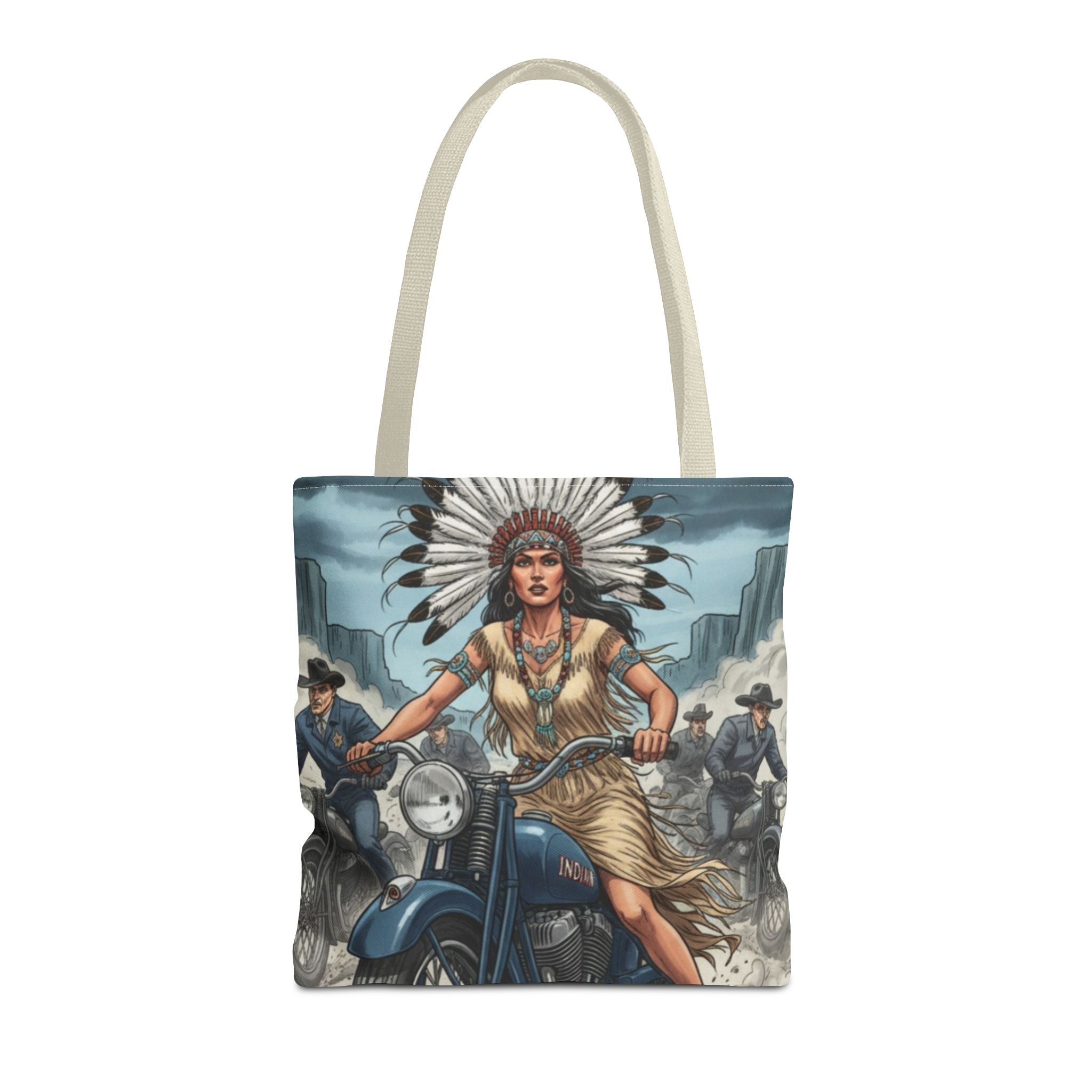 Vintage Biker Tote Bag — Motorcycle Pinup with Headdress