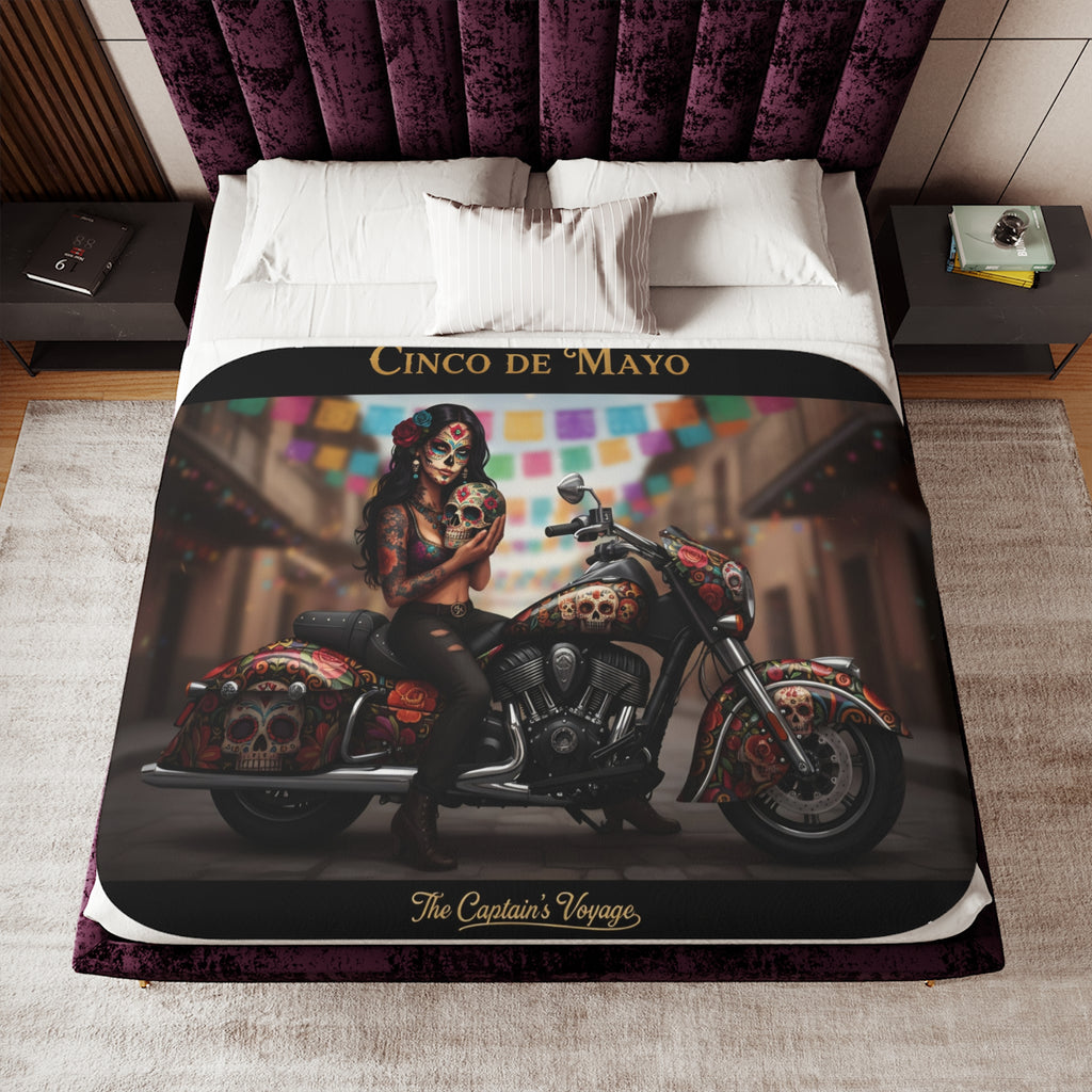 Cinco de Mayo Day of the Dead Biker Sherpa Blanket