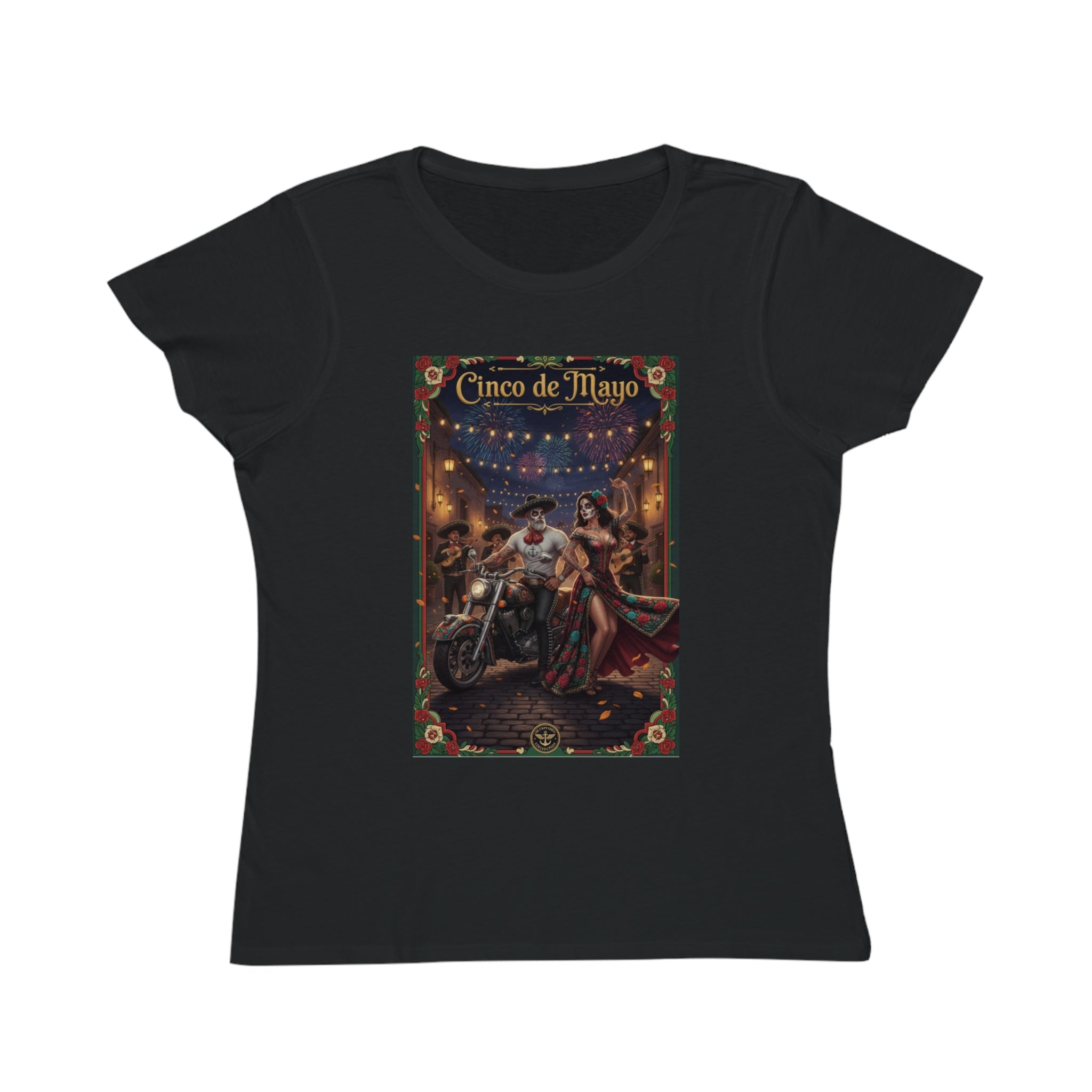 Cinco de Mayo Day of the Dead Motorcycle T‑Shirt — Día de Muertos Pinup Tee
