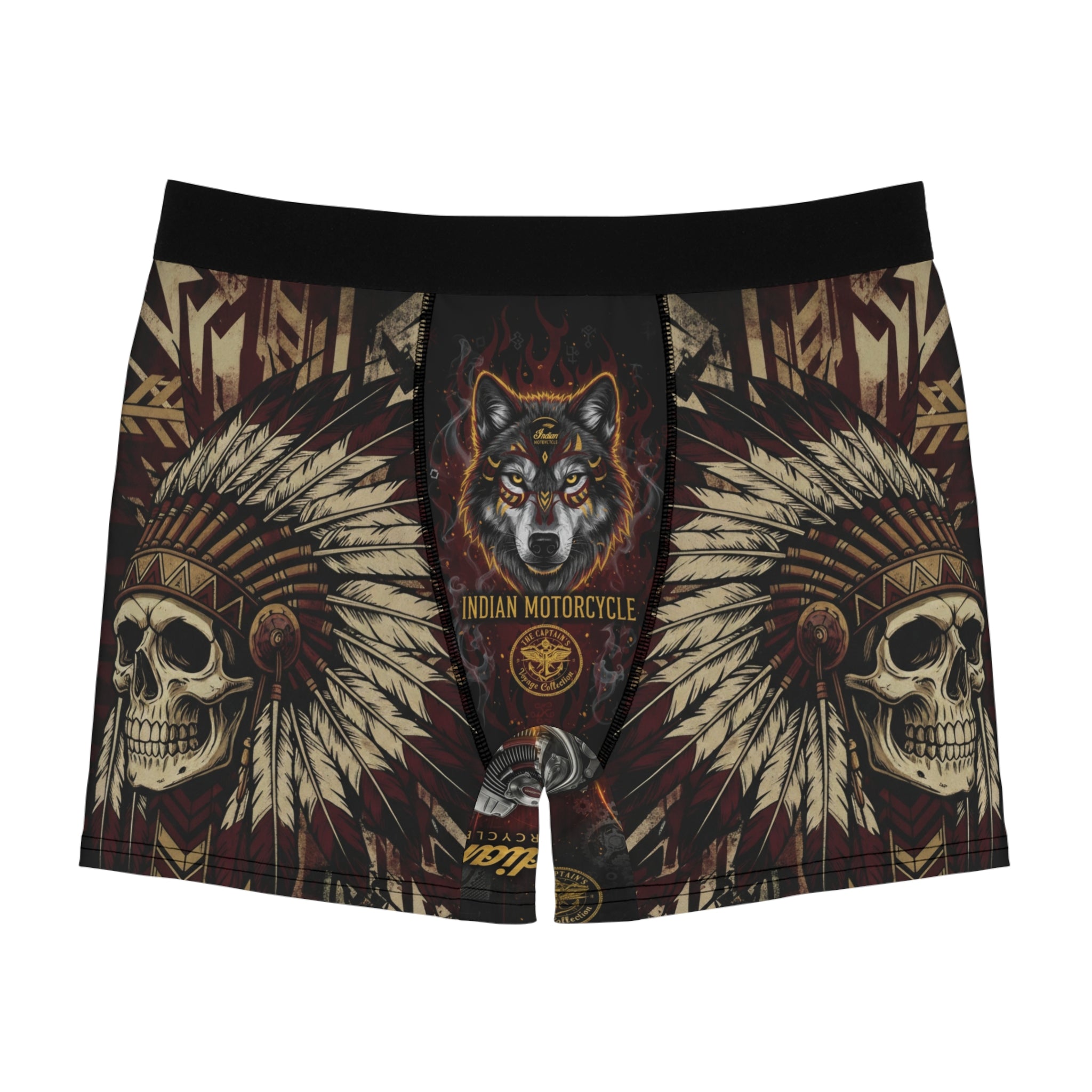 Indian Motorcycle Boxer Briefs — Vintage Wolf & Skull Biker Design