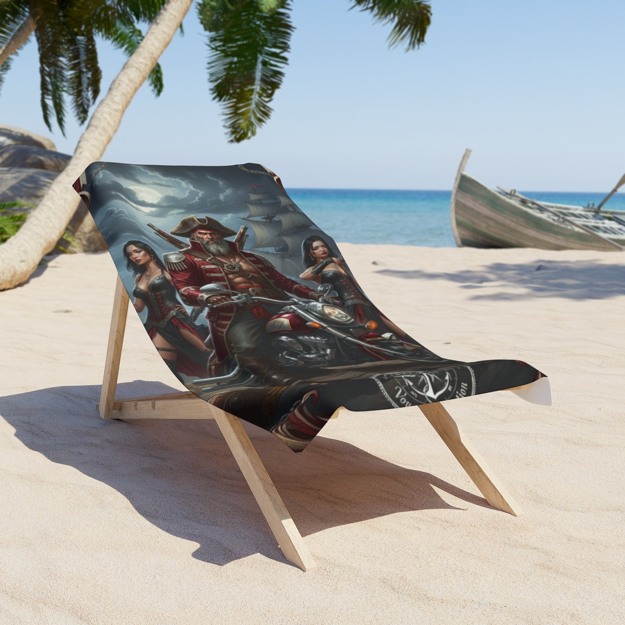 Pirate Biker Beach Towel — Vintage Motorcycle Captain Art