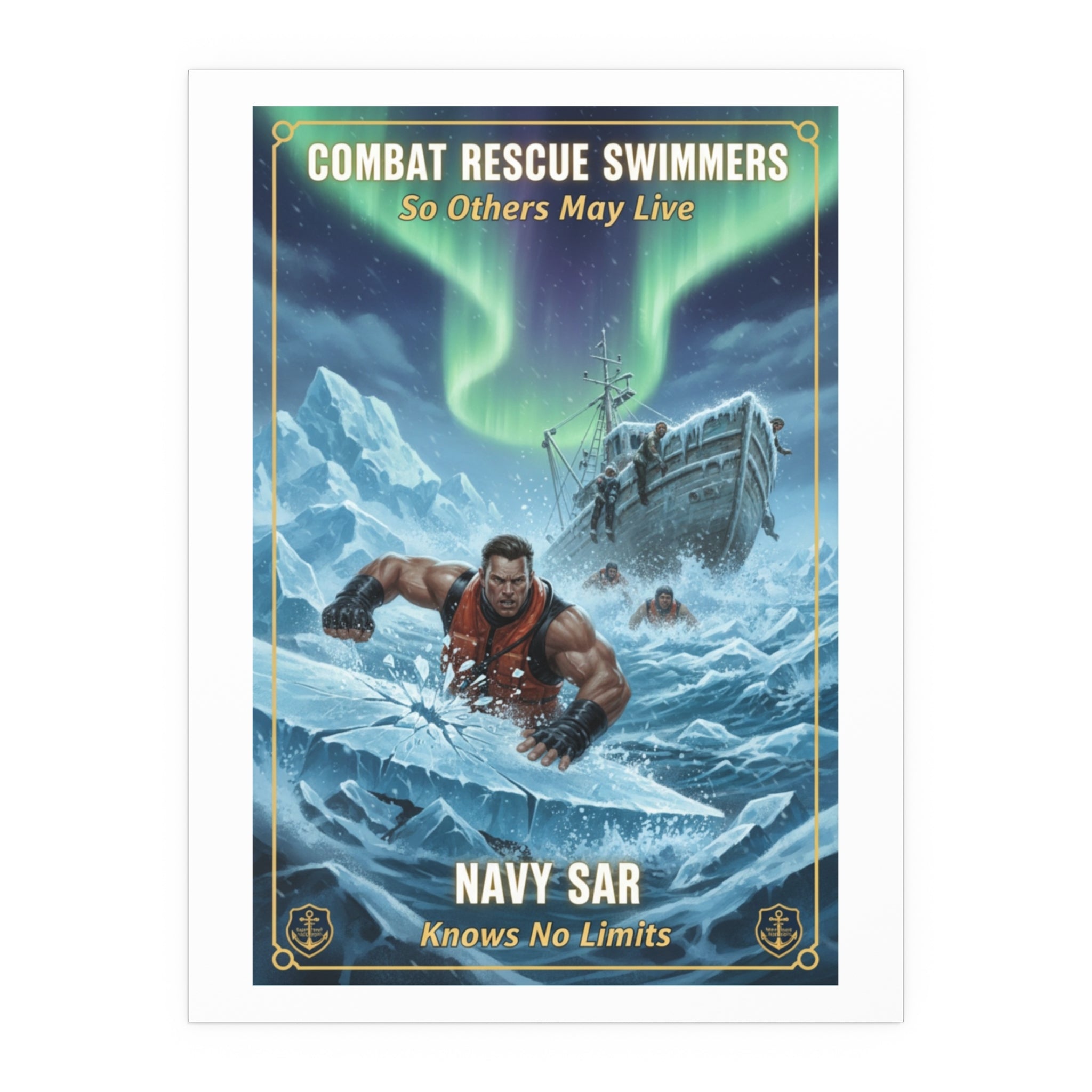 Combat Rescue Swimmers Silk Poster — Navy SAR 'So Others May Live' Arctic Rescue Print