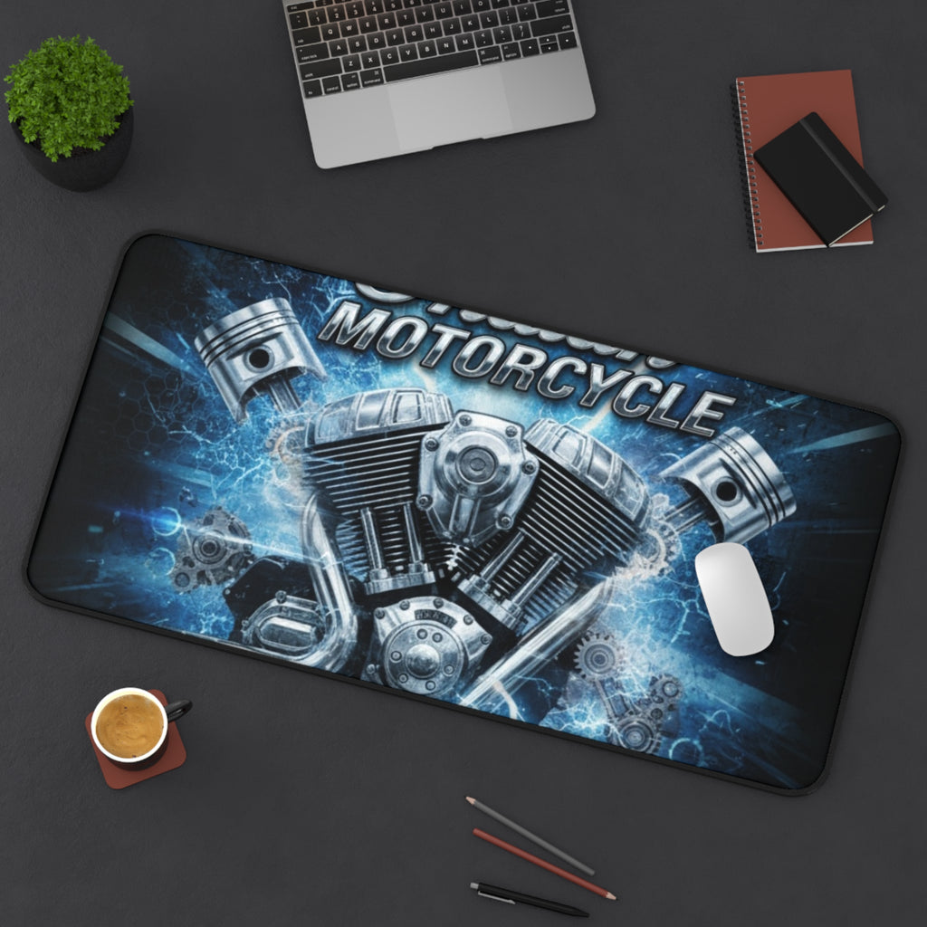 Indian Motorcycle Engine Desk Mat — Blue V-Twin Motor Graphic Mouse Pad