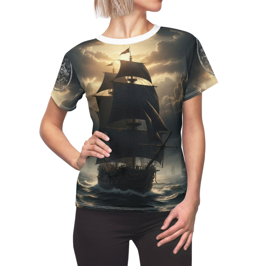 Vintage Sailing Ship Women's Tee — Stormy Ocean All-Over Print