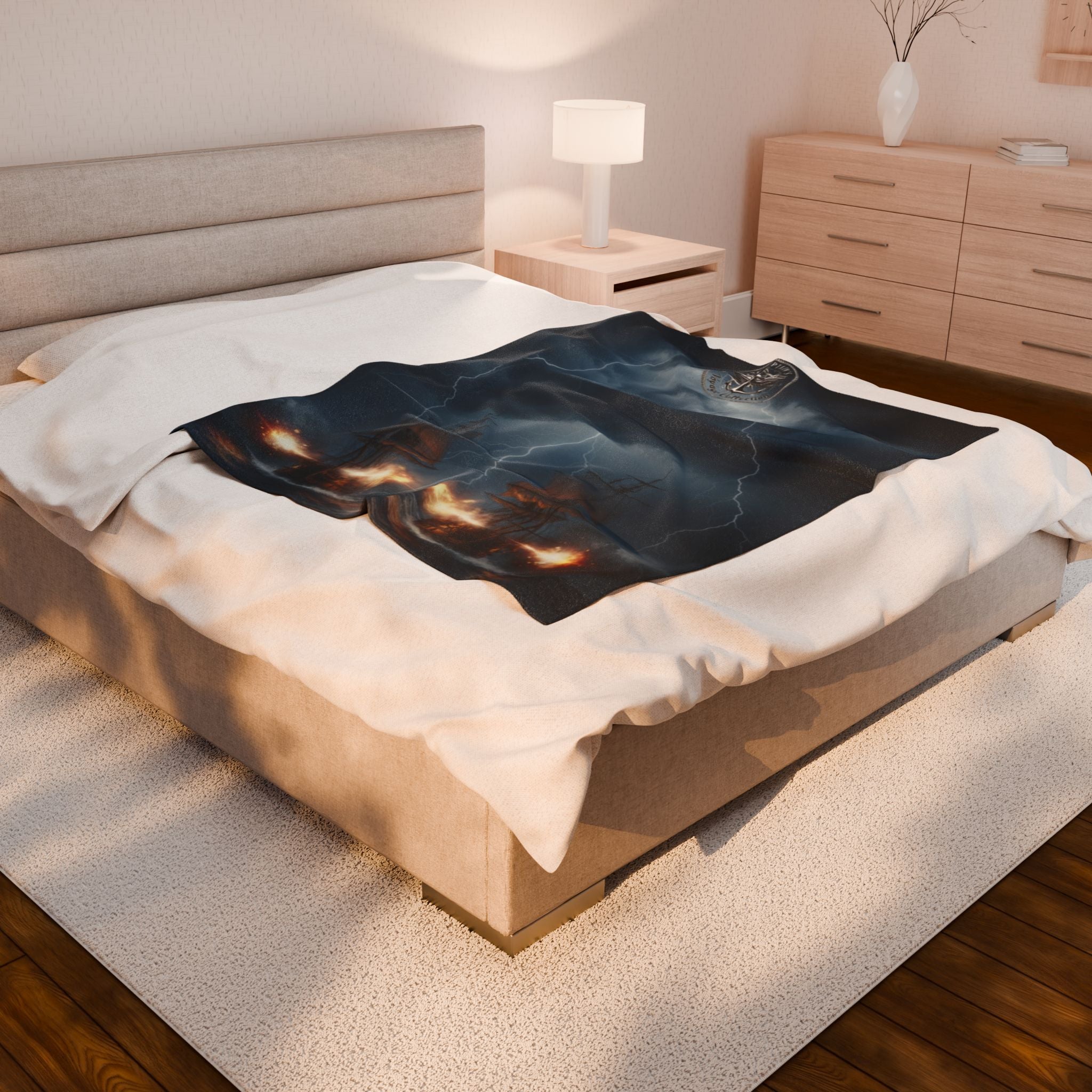 Naval Battle Velveteen Plush Blanket – Stormy Ship Warfare Design