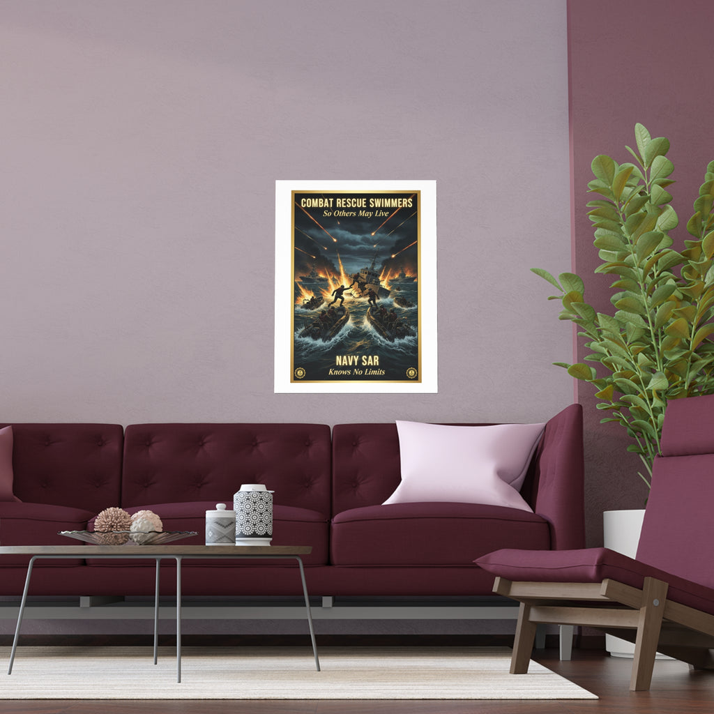 Combat Rescue Swimmers Silk Poster — 'So Others May Live' Navy SAR Wall Art