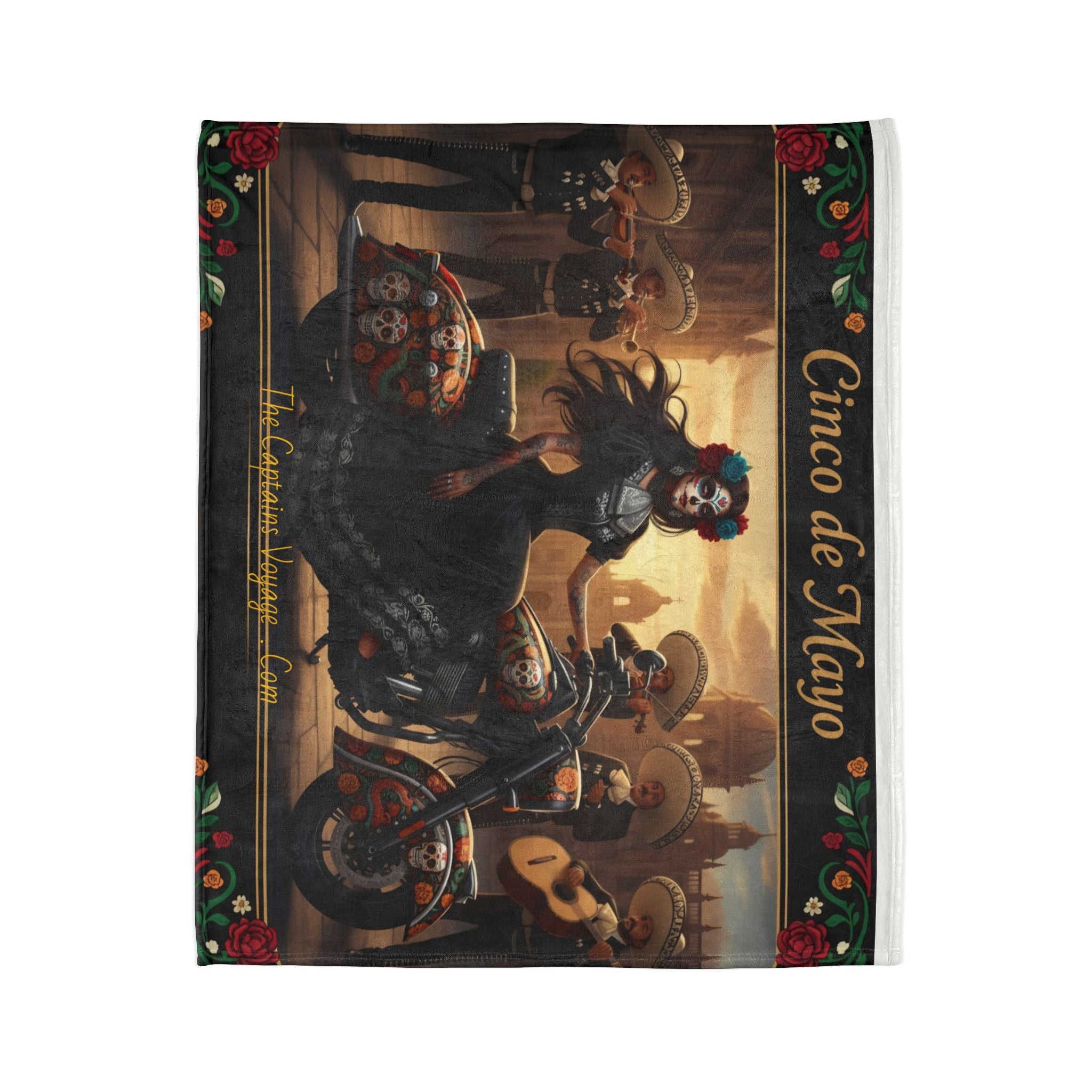 Cinco de Mayo Day of the Dead Motorcycle Blanket — Sugar Skull Rider & Mariachi Design
