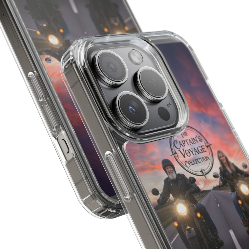 Clear Phone Case — 'The Captain's Voyage Collection' Motorcycle Sunset Design