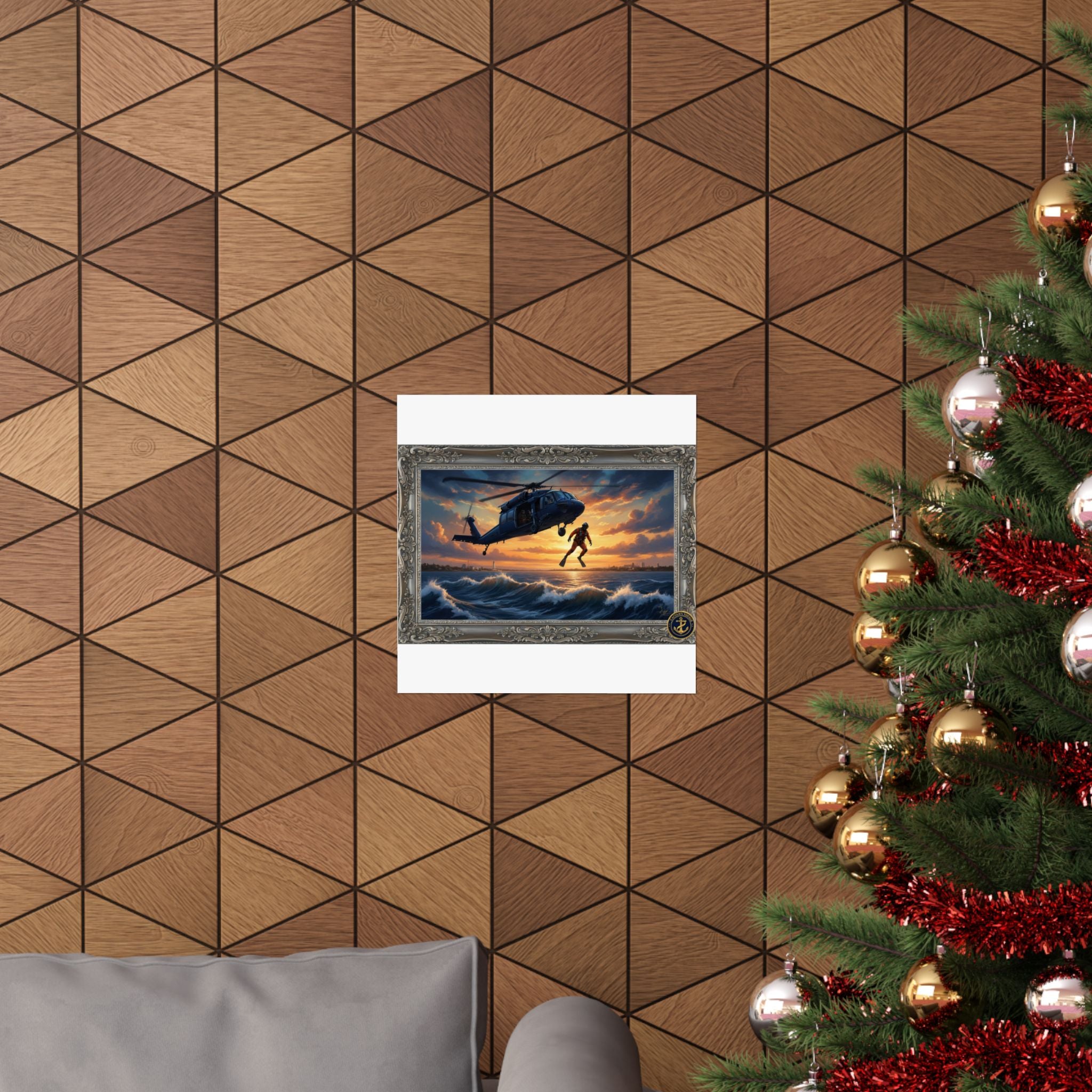 Rescue Helicopter Sunset Poster — Matte Vertical Aviation Wall Art